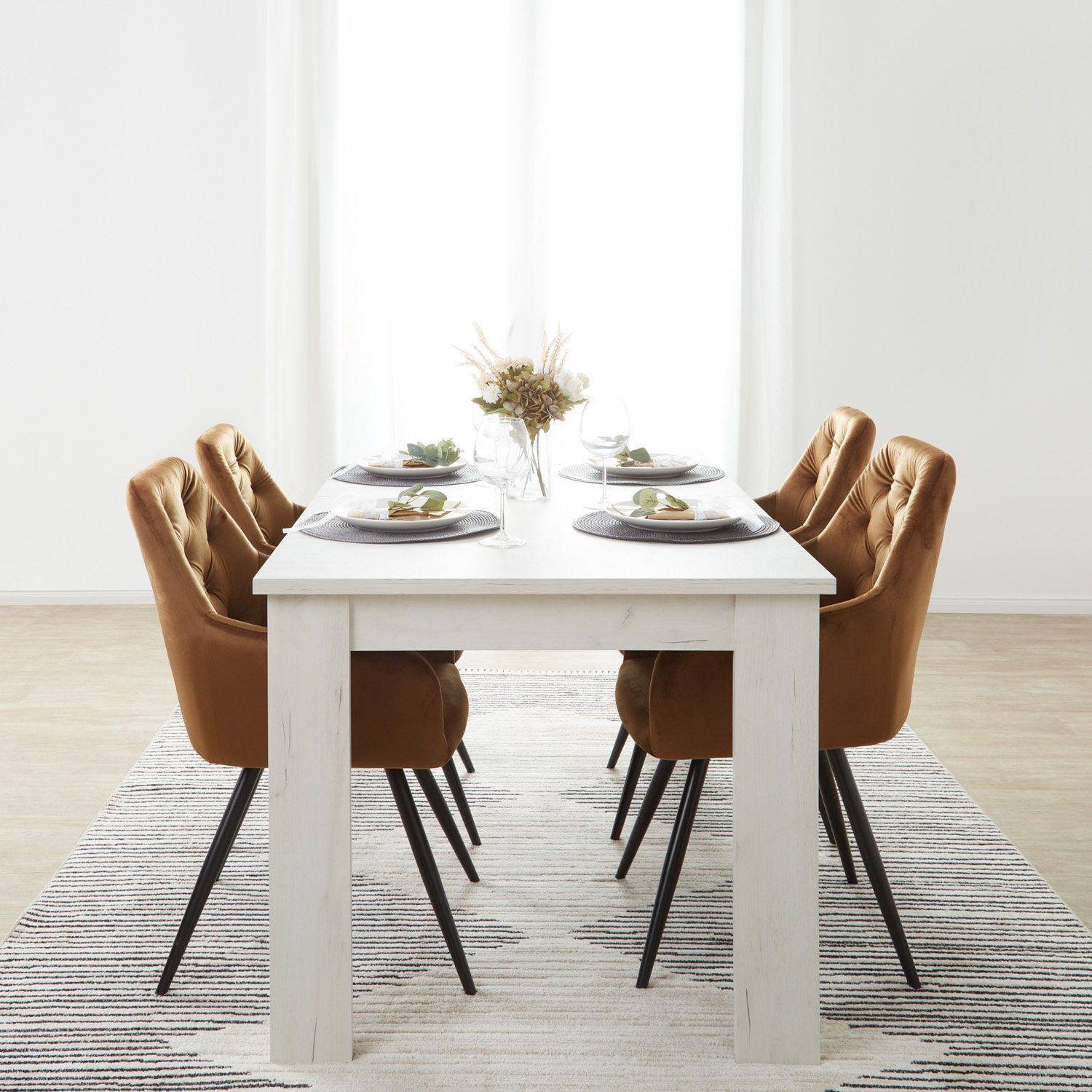 Stühle ausziehbar 5-tlg) Weiß Homestyle4u Essgruppe 4 Tisch (Komplett-Set, braun,