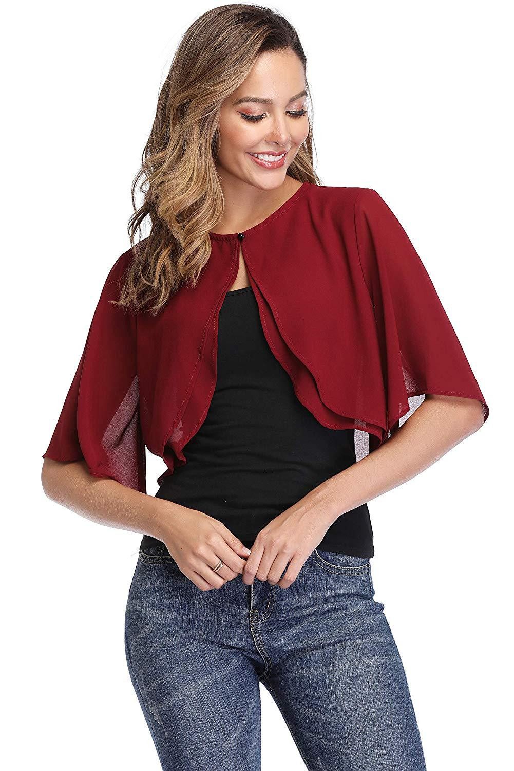 Zaewry Bolero Damen-Bolero aus Chiffon,3/4-Arm,Chiffon Coverup,Fließend,zart,luftig Geeignet für elegante Dinner-Anlässe