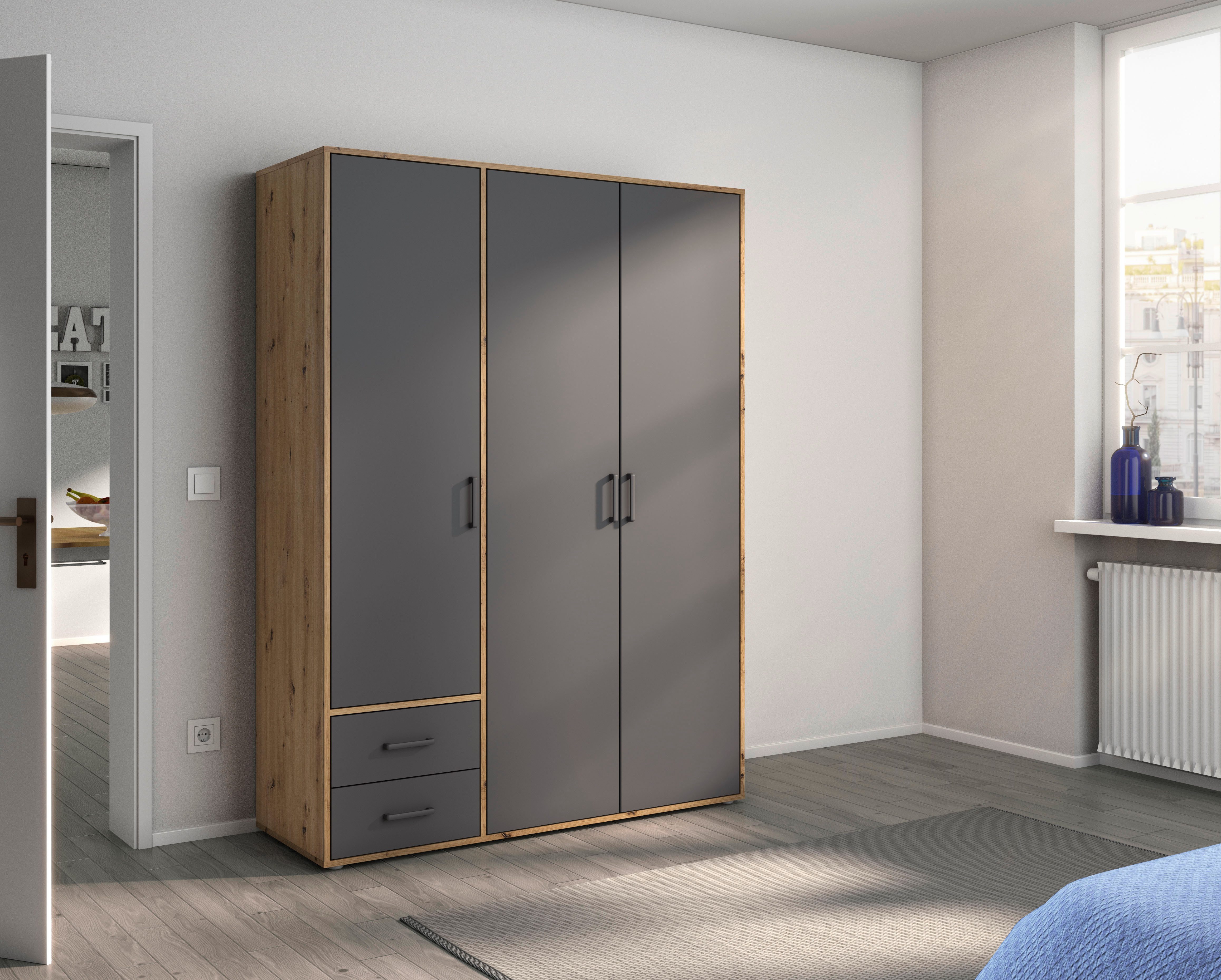 rauch Drehtürenschrank Kleiderschrank Schrank Garderobe Wäscheschrank VOYAGER (in 3 verschiedenen Ausstattungen BASIC/CLASSIC/PREMIUM) mit 2 modernen Griffvarianten, mit Außenschubladen MADE IN GERMANY