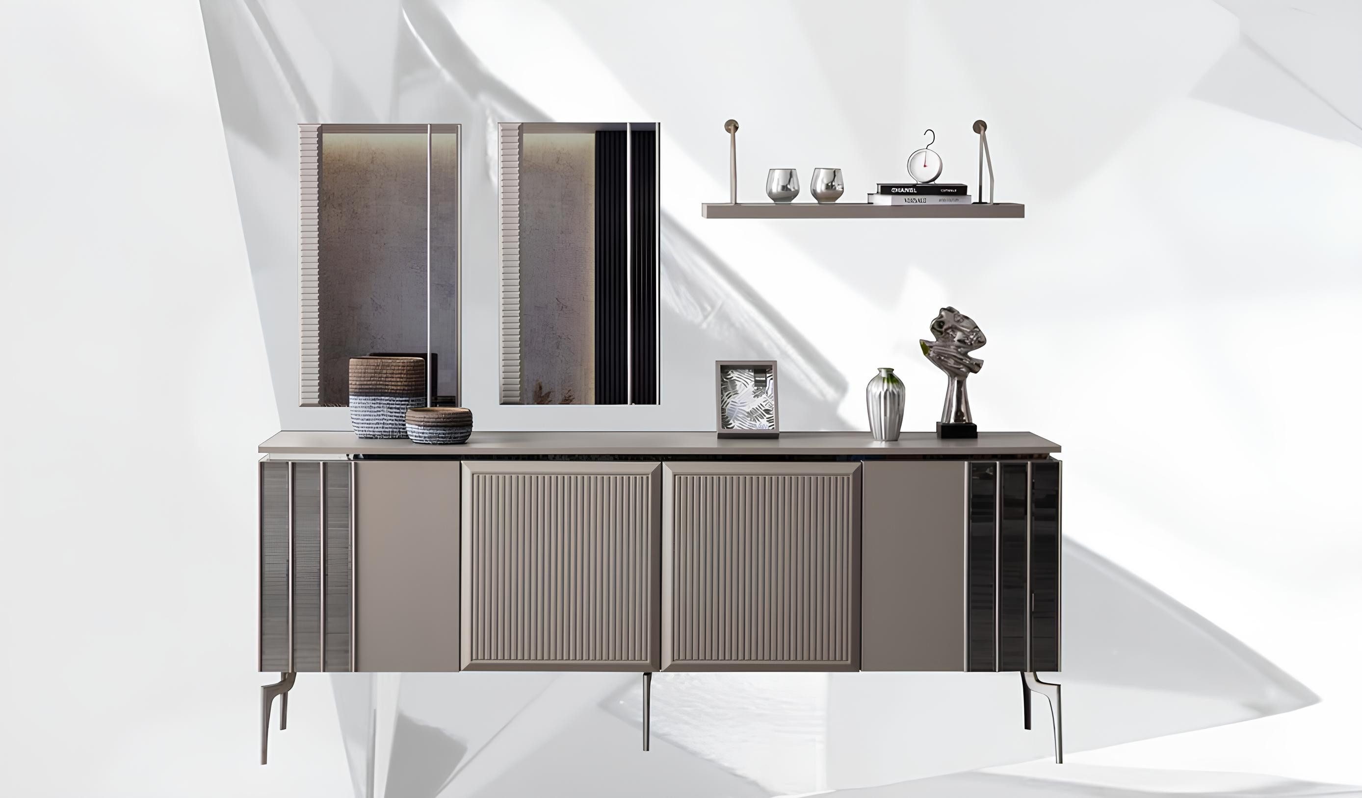 JVmoebel Anrichte Grau Holz Sideboard mit Spiegel und Kommode Anrichte (3 St., Sideboard/2x Spiegel), Made in Europa