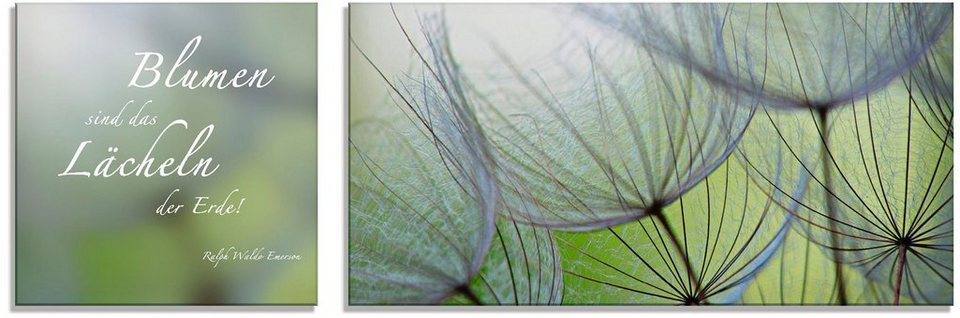 Artland Glasbild Zitatenbild, Pusteblumen-Samen, Sprüche & Texte (2 St), in  verschiedenen Größen, 6 mm Abstand von der Wand, freischwebend