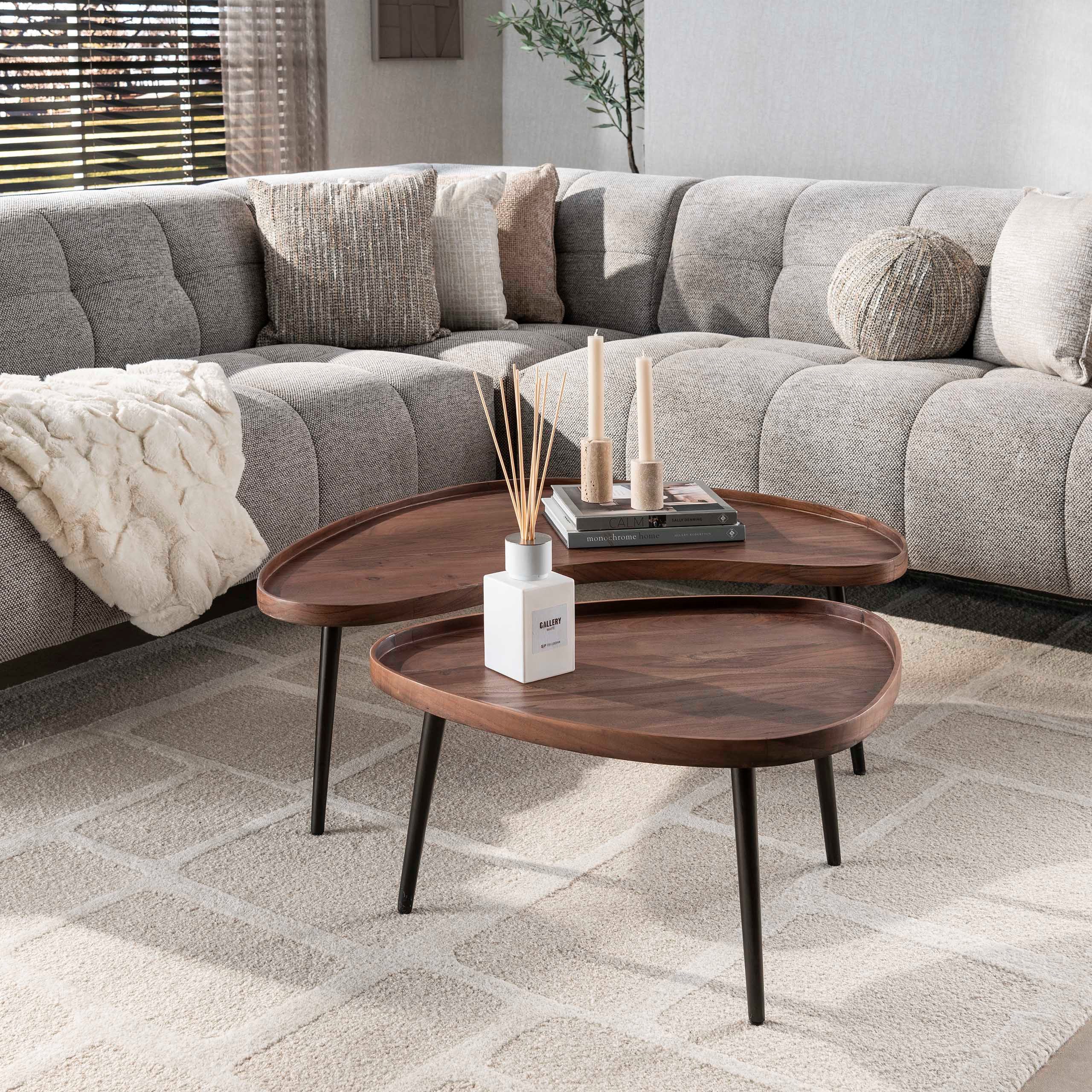 alesvelt Couchtisch MATEO VASSOIN Organische Tablett-Tische aus massiver Akazie (2er Set), 103x55x37h cm, 69x56x37h cm
