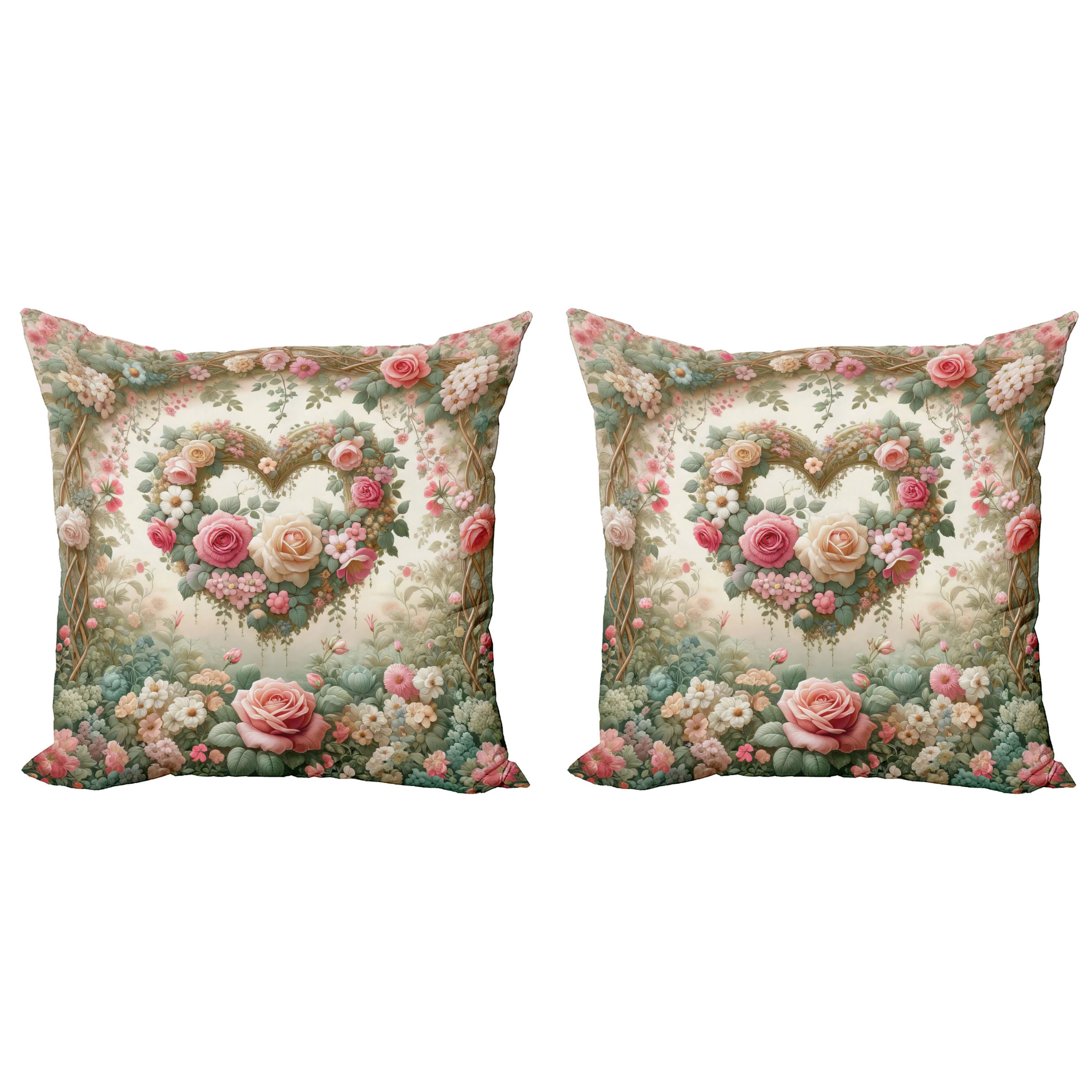 Abakuhaus Kissenbezüge Modern Accent Doppelseitiger Digitaldruck, (2 Stück), Blumiges Herz Zarter mittelalterlicher Garten