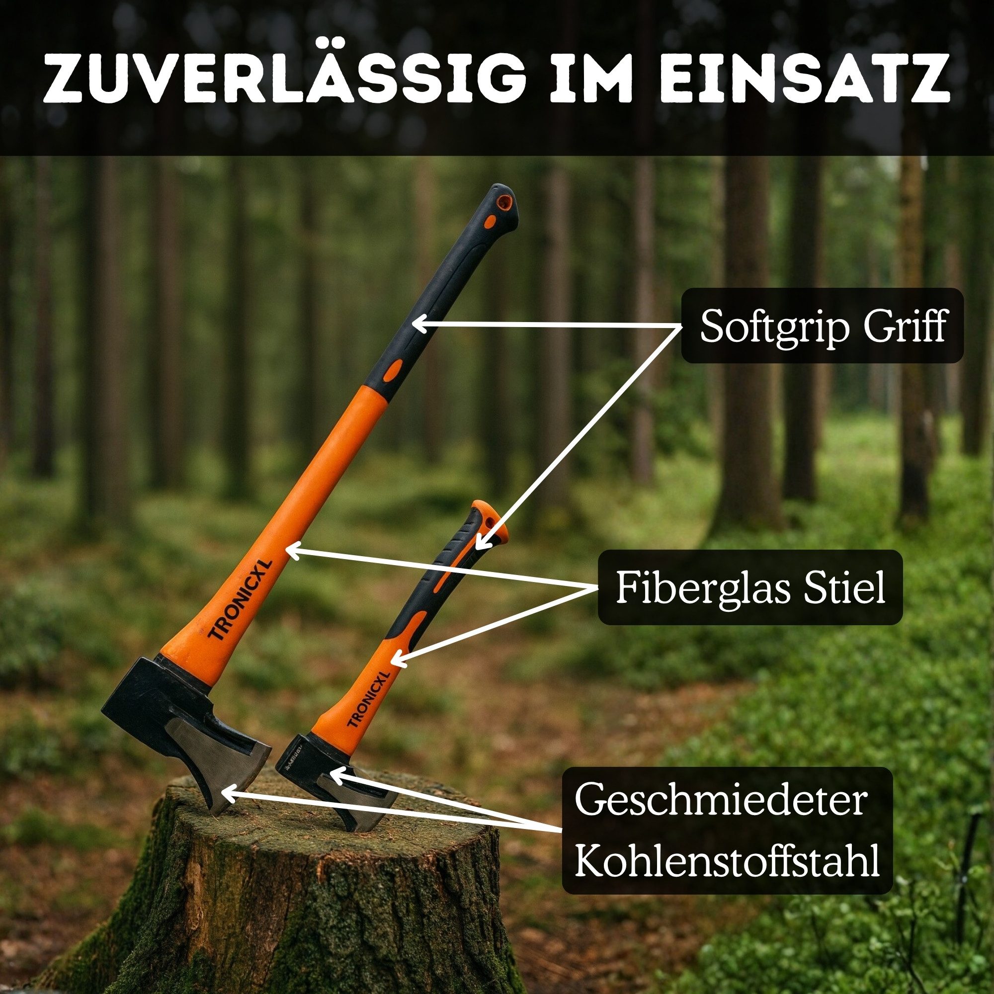 TronicXL Spaltaxt Axt Beil Set ergonomischer Handgriff Gummischutz Universal Spaltaxt, (2-St), Spaltbeil Holzspalter für Garten Forst Camping Survival