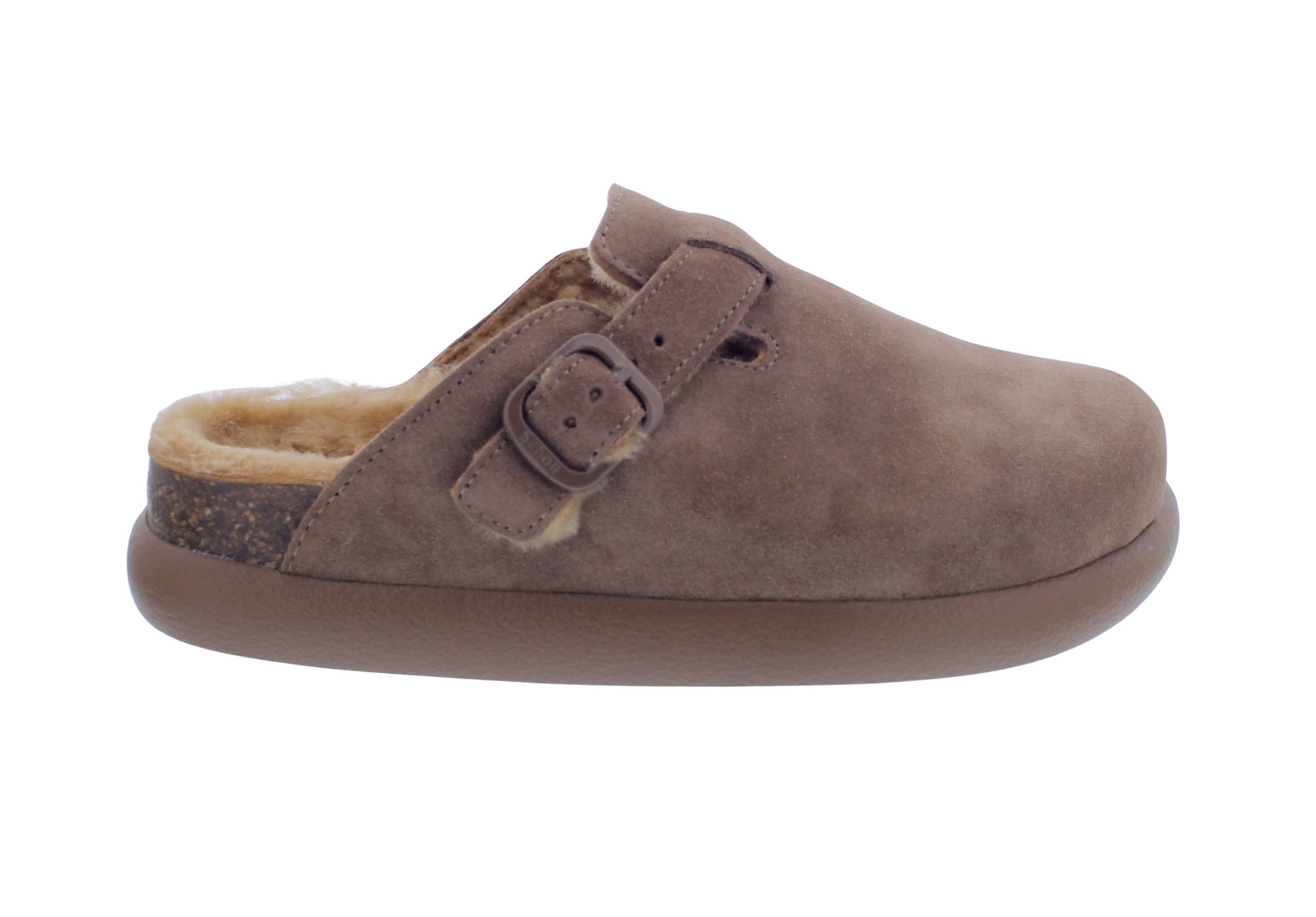 Scholl Scholl Fae Chunky Clog Taupe Suede + Fur - Veloursleder mit Fell Clo günstig online kaufen