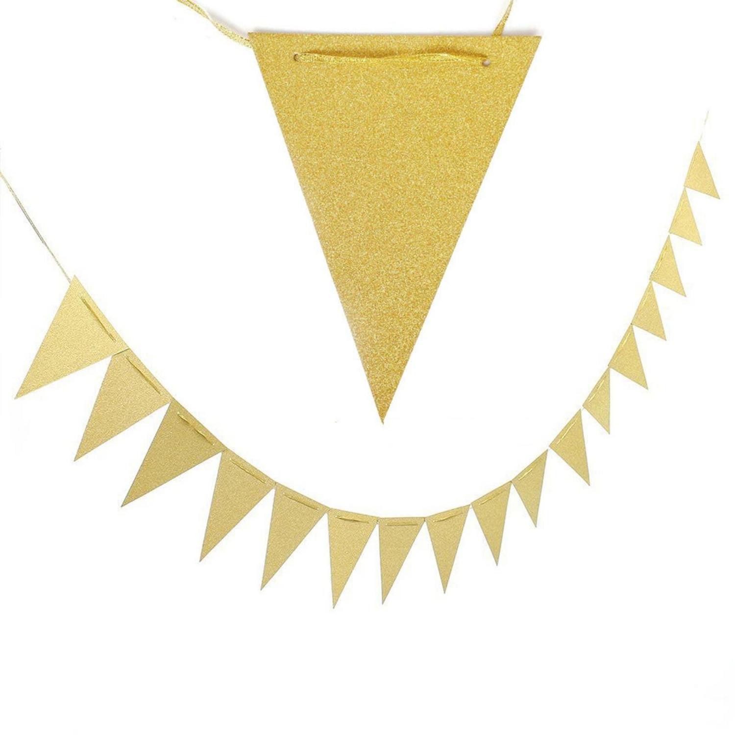 LuxusKollektion Wimpelkette Wimpelkette Glitzer Gold 10m 30 Flaggen