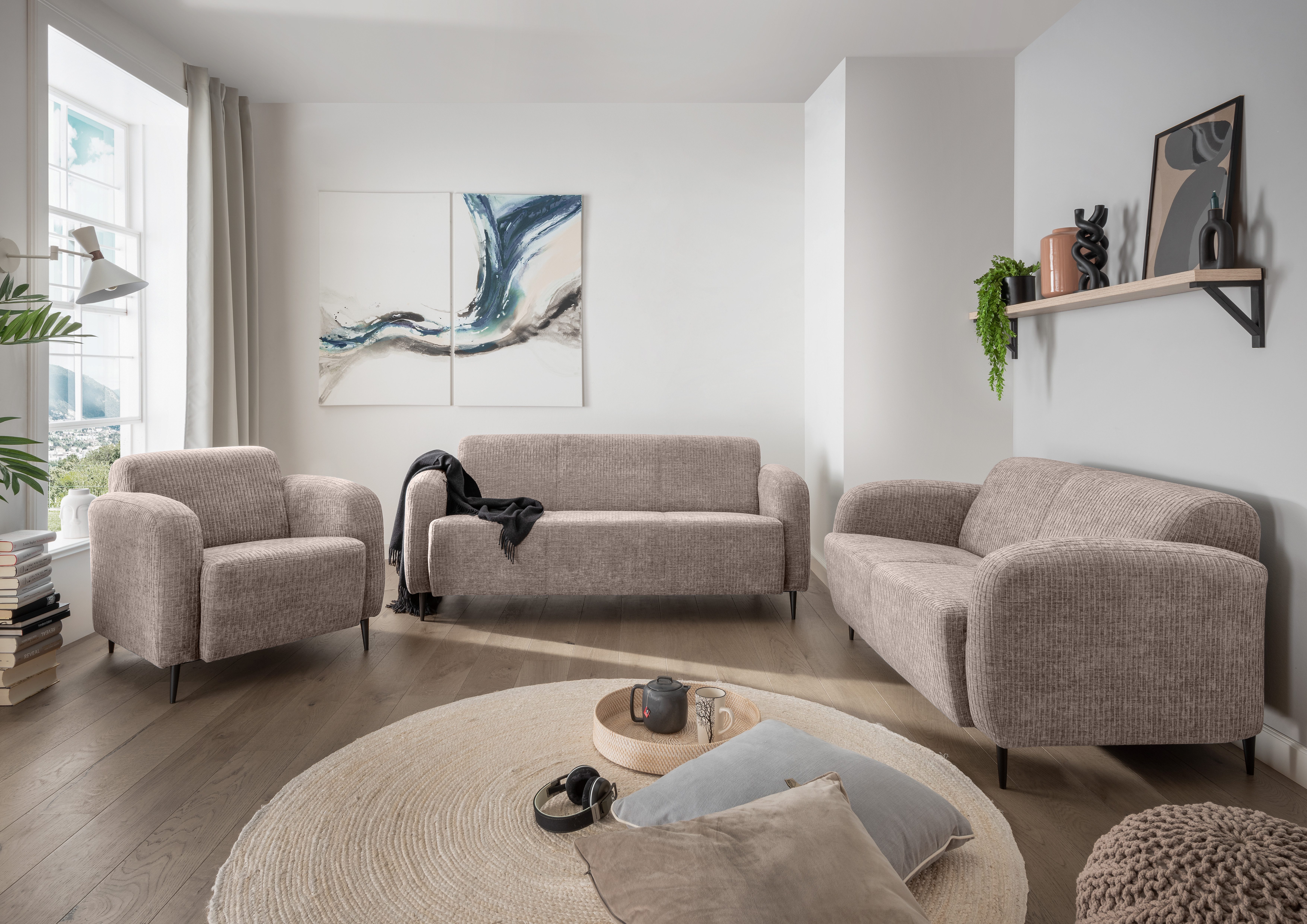 Home affaire Polstergarnitur Marone, (Set, 3-tlg., 3-Sitzer, 2-Sitzer, Sessel), auch einzeln erhältlich