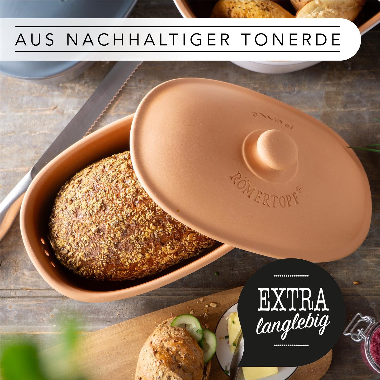 RÖMERTOPF Vorratsdose Brottopf oval MEDI 2,3 Liter - Keramik Brotkasten, Keramik, (Set), aus Naturton