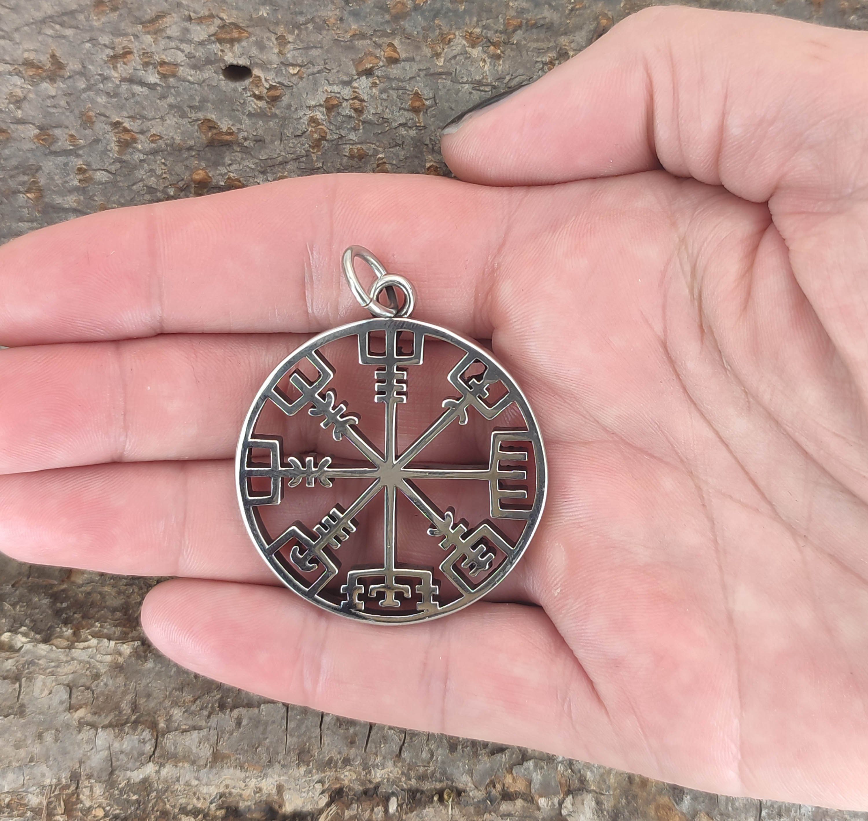 Kiss of Leather Kettenanhänger Wikingerkompass Vegvisir Wikinger Kompass aus Edelstahl