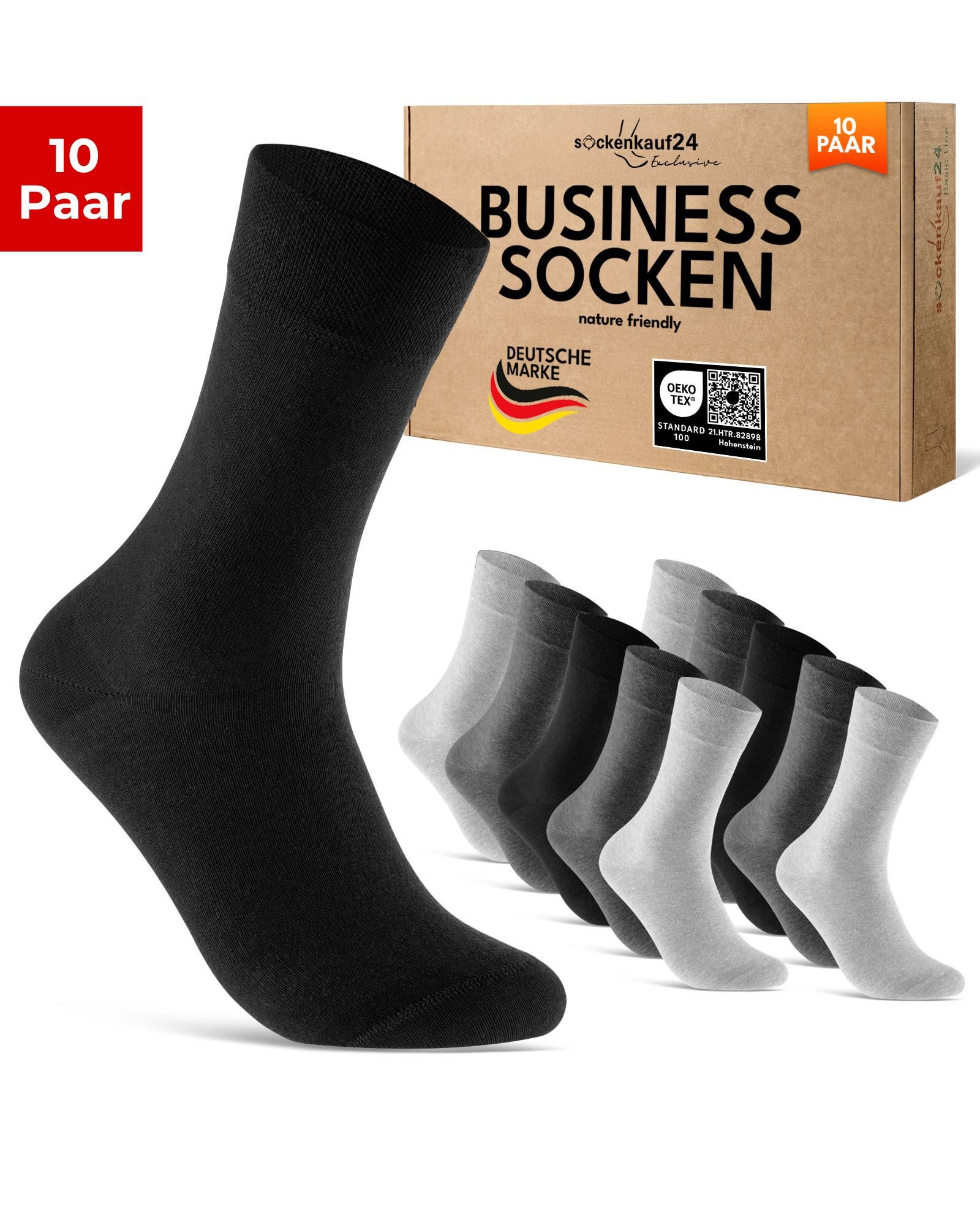 sockenkauf24 Businesssocken Premium Socken mit Komfortbund Herren & Damen Business Socken (Grau/Anthrazit/Schw, 10-Paar, 39-42) aus gekämmter Baumwolle mit Pique-Bund, ohne Naht