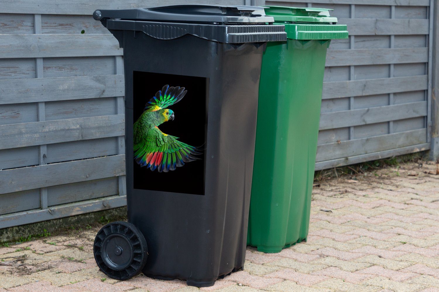 Abfalbehälter (1 Mülleimer-aufkleber, bunter Mülltonne, St), Container, Nahaufnahme Papagei MuchoWow Wandsticker Sticker,