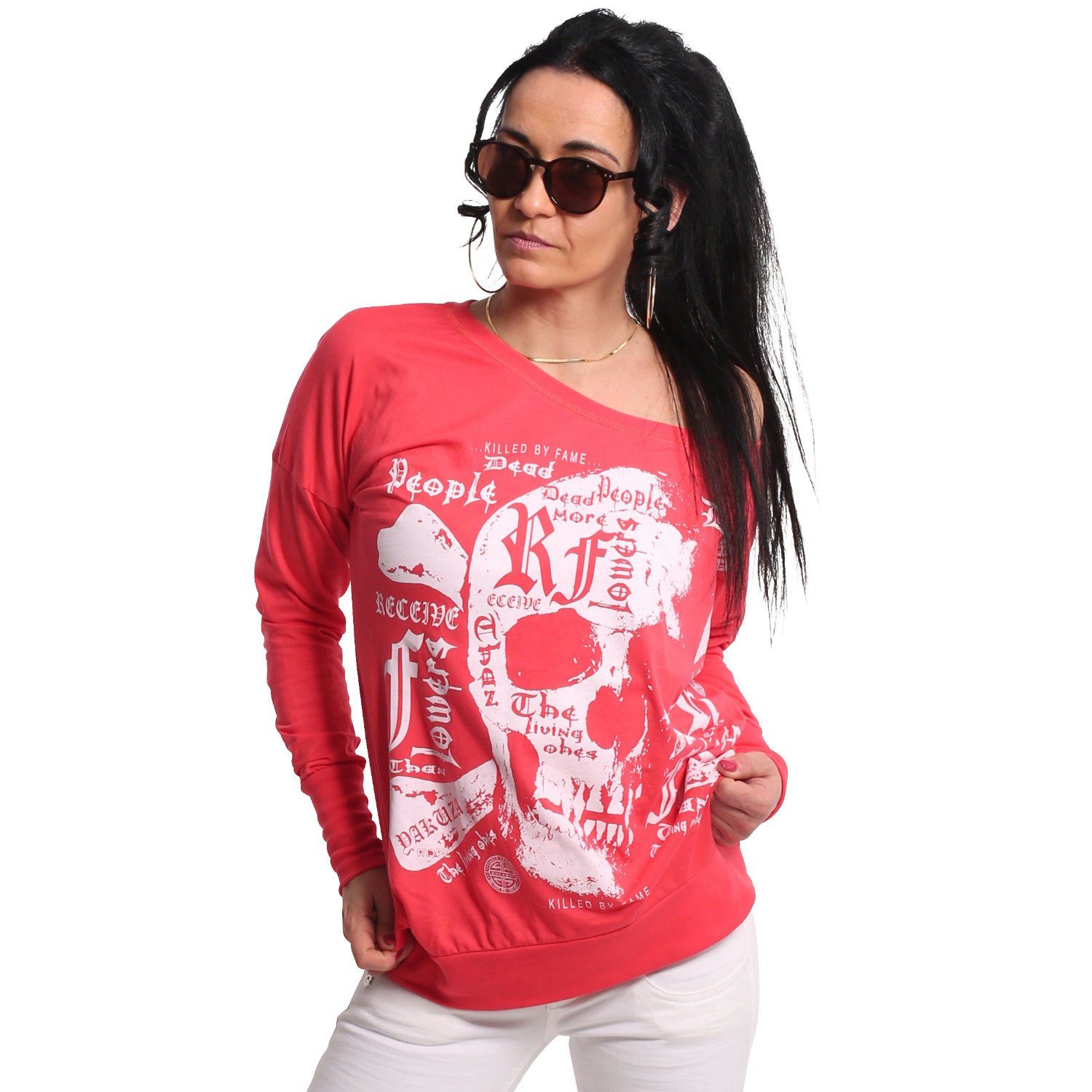 YAKUZA Langarmshirt Skull Script geranium