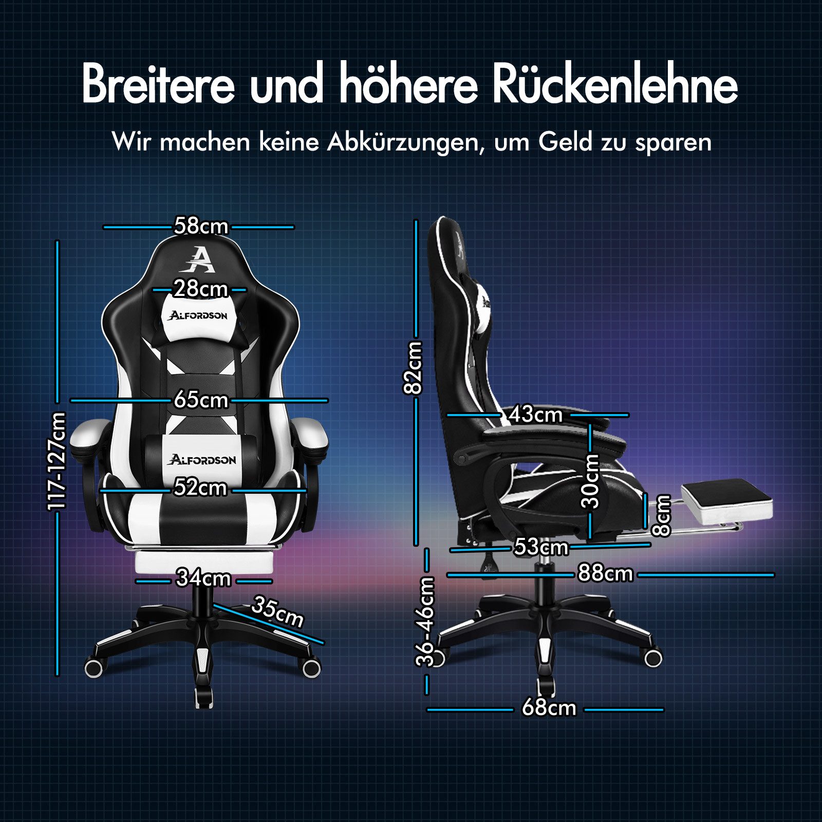 ALFORDSON Gaming-Stuhl mit Massage-Lendenkissen, X-Large, 5 Massagemodi, US günstig online kaufen