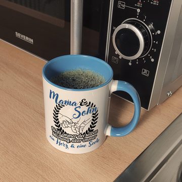 speecheese Tasse Mama und Sohn - ein Herz & eine Seele Kaffeebecher in hellblau