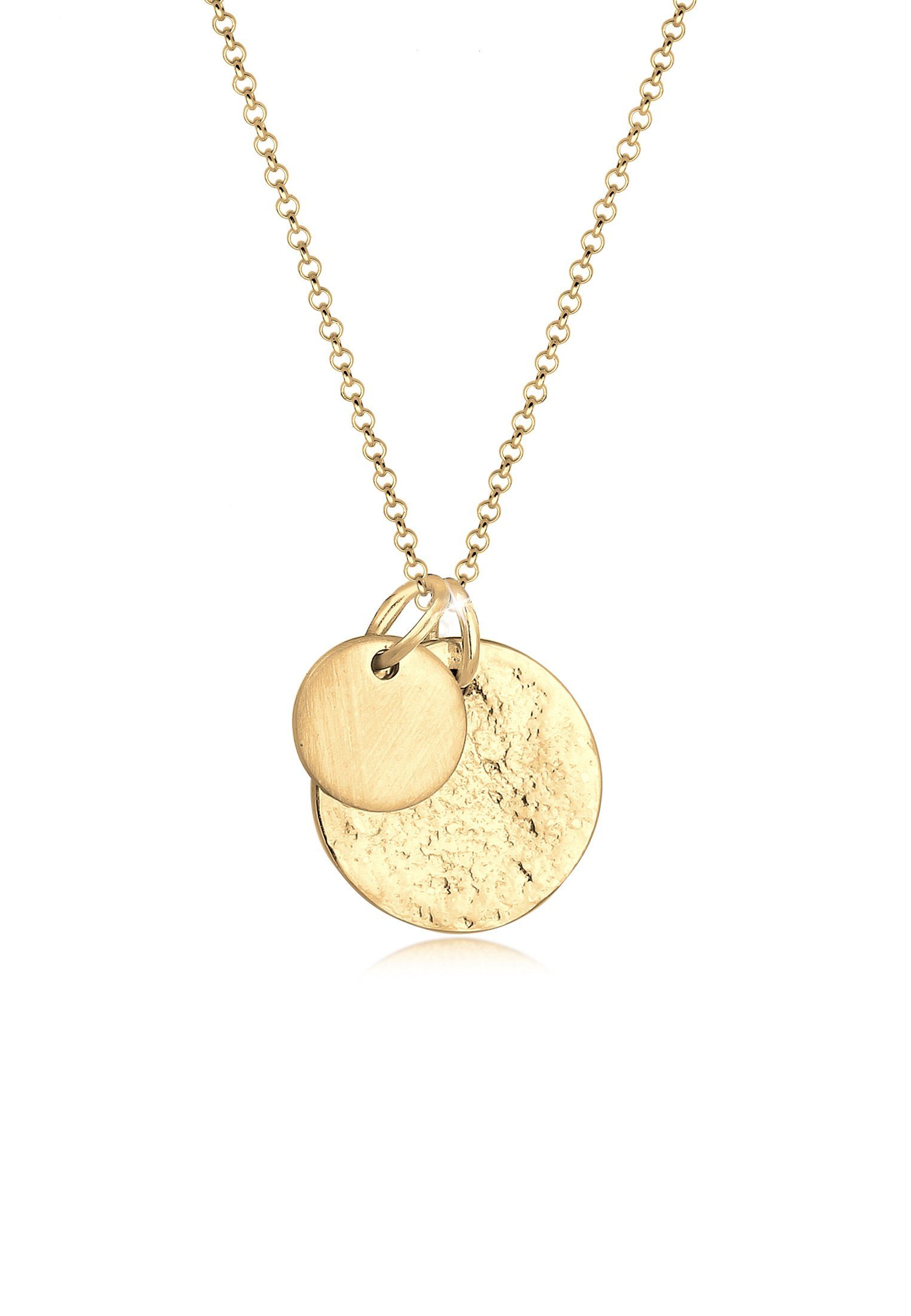 Elli Kette mit Silber Münzen Gold Organic Look Anhänger Plättchen 925