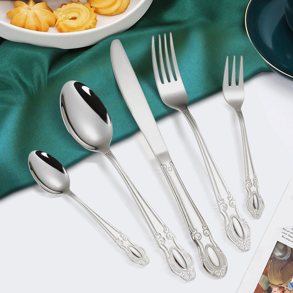 KingLux Besteck-Set 40 teiliges Besteck Set 8 Personen Luxus Palaststil glänzend (40-tlg), 8 Personen, Edelstahl