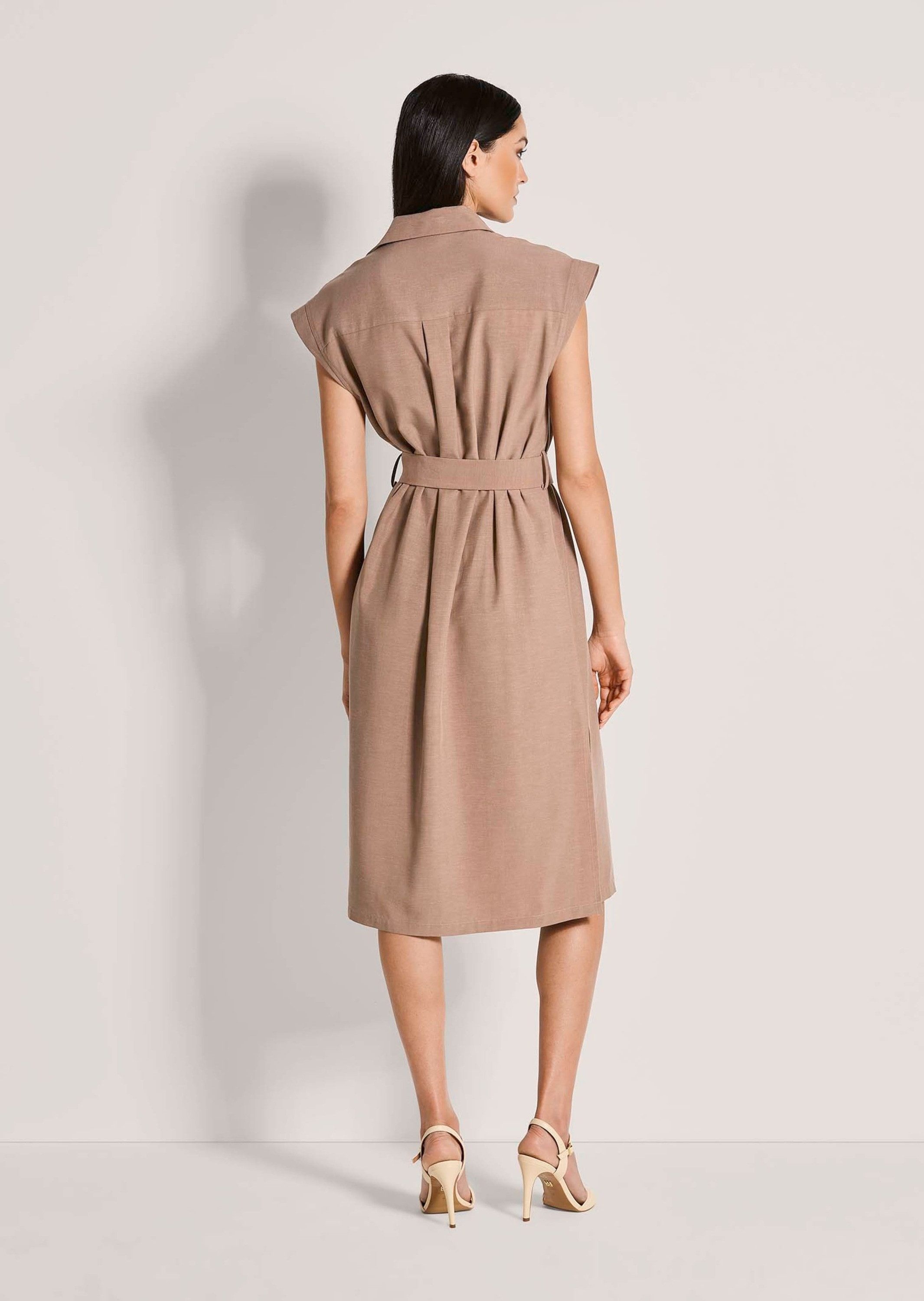 MADELEINE Midikleid Sommerkleid mit Bindeband Leinenkleid mit Knopfleiste, Taschen, Knielänge und ohne Arm