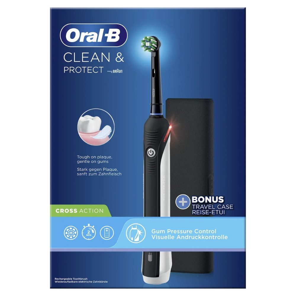 Oral-B Elektrische Zahnbürste Clean & Protect Cross Action Black, Щітки: 1 St., inkl. Reise-Etui