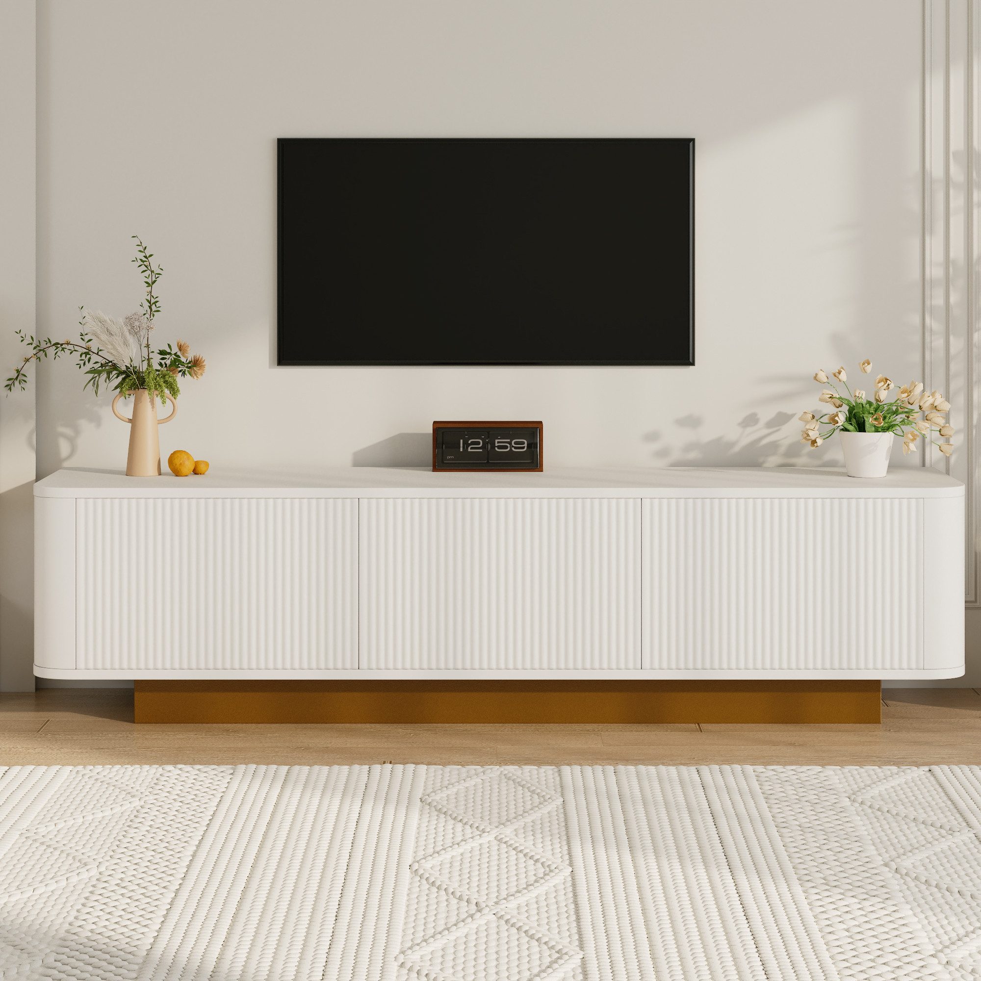 OKWISH Lowboard mit Stauraum (TV-Board, Wohnzimmermöbel, 1 St., Kabelmanagement, Texturfront), Abgerundetes Design