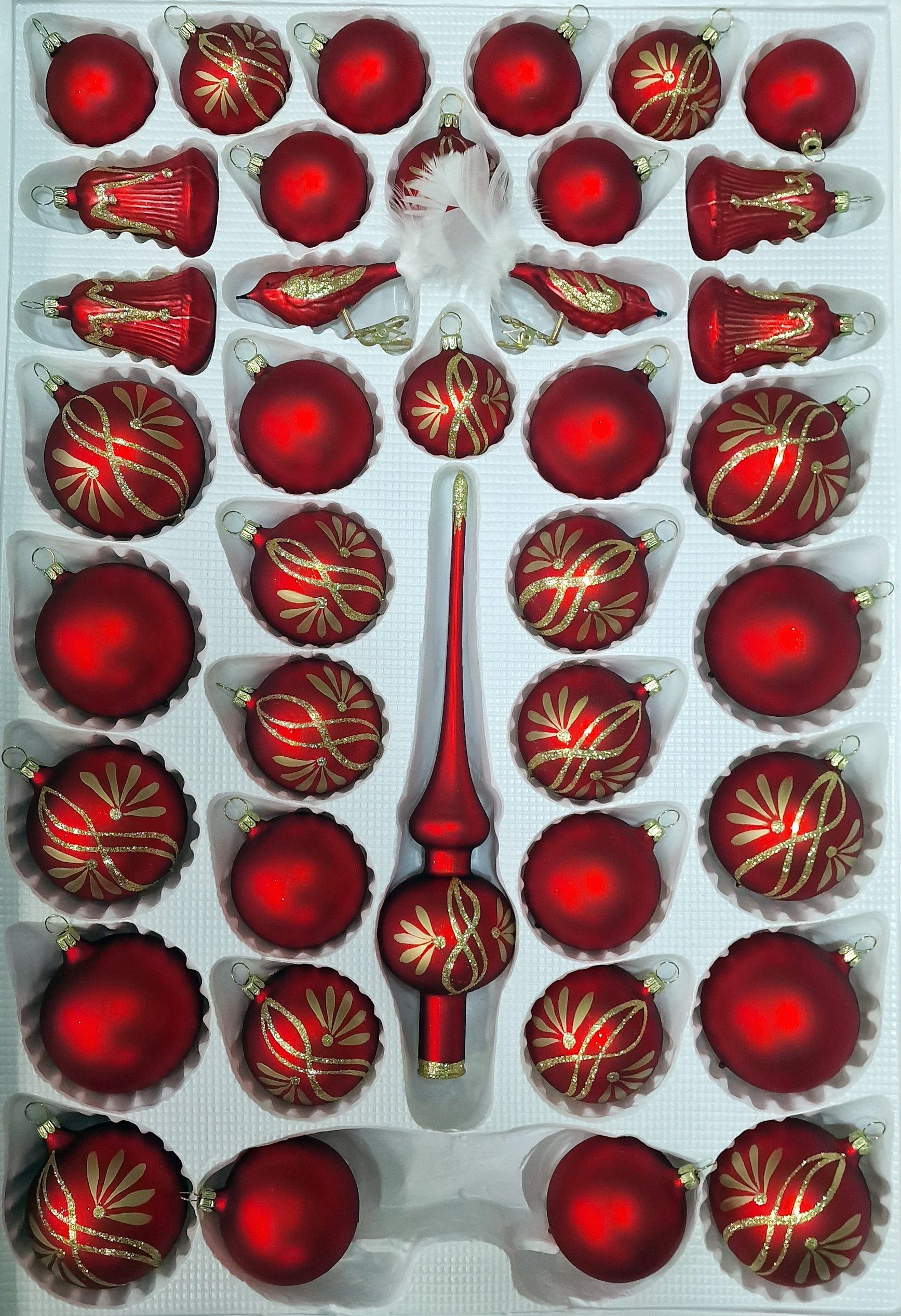 Lauschaer Glas Christbaumschmuck mundgeblasenes Christbaumschmucksortiment 39 Teile