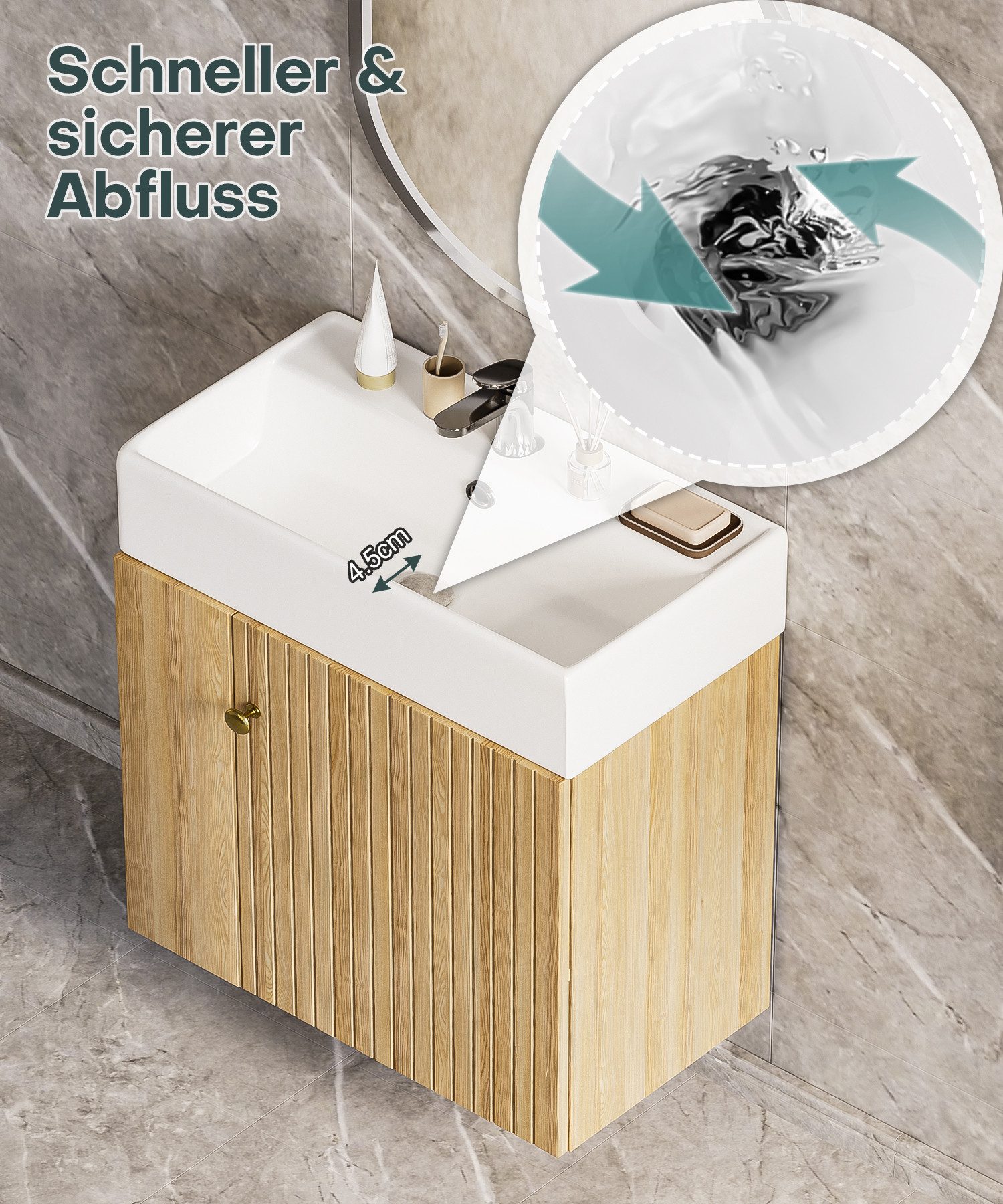 Yorbay Waschtisch Badmöbel Waschtischunterschrank (Breite 55 cm, Badschrank mit Waschbecken), Waschbecken mit Waschtisch für kleine Badezimmer – Bild 4 von 5