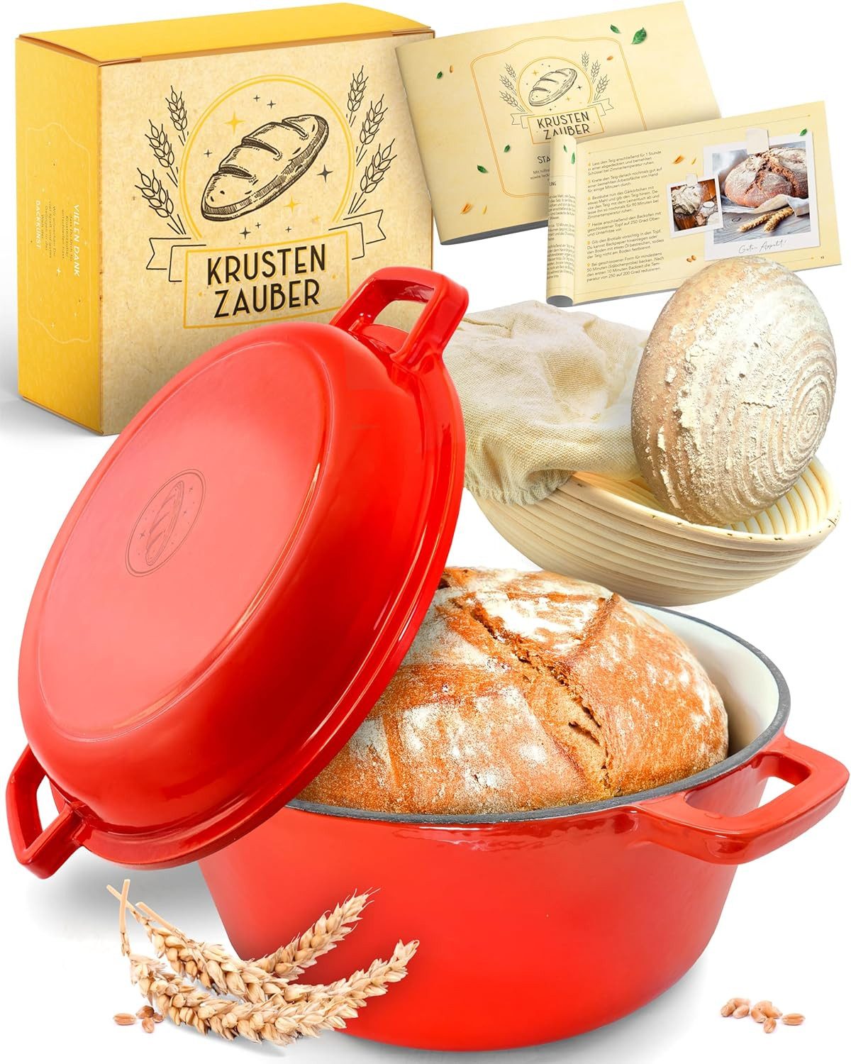 Krustenzauber Brotbackform Brotbackform Gusseisen Topf Brot Backen [inkl. Gärkorb]