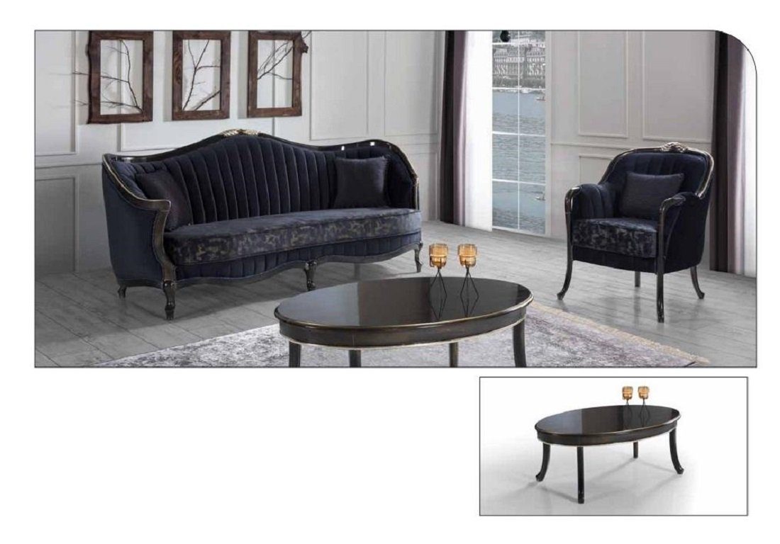 JVmoebel Wohnzimmer-Set Luxus Sofagarnitur Couchtisch 3+1+1 4tlg. Sessel Stoff Sofas Sitz