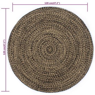 Teppich Handgefertigt Jute Schwarz und Natur 120 cm, furnicato, Runde