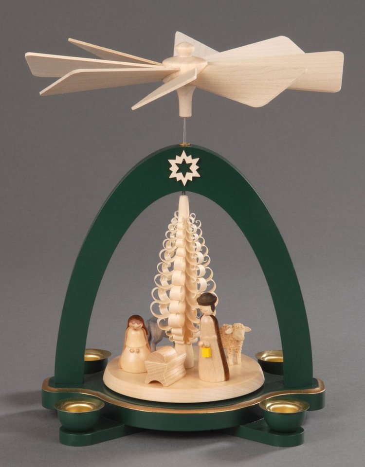 Albin Preissler Weihnachtspyramide Christi Geburt mit Spanbaum,  Weihnachtsdeko, Handwerkskunst aus dem Erzgebirge