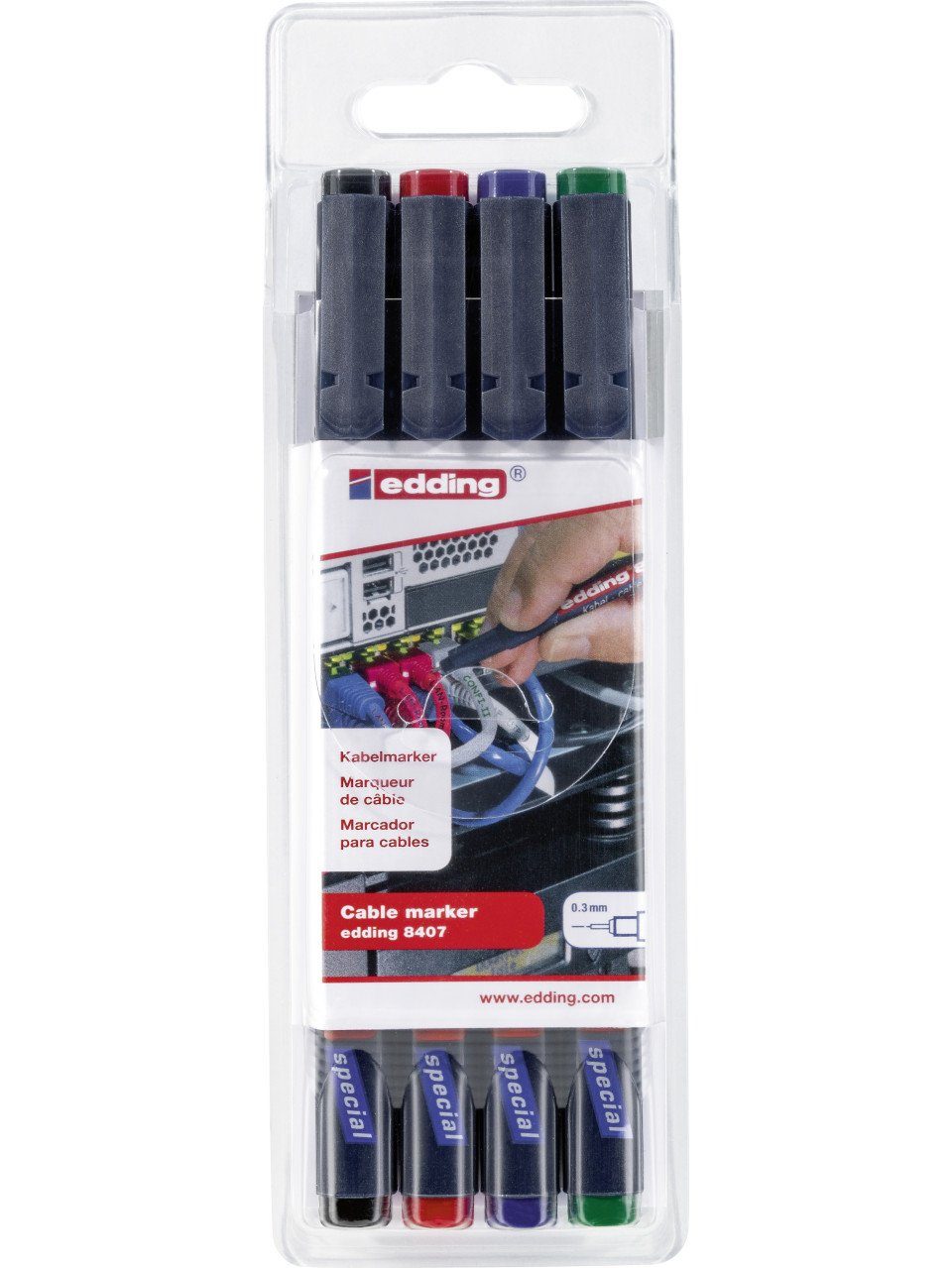 edding Marker edding 8407 Kabelmarker Set schwarz, rot, blau und