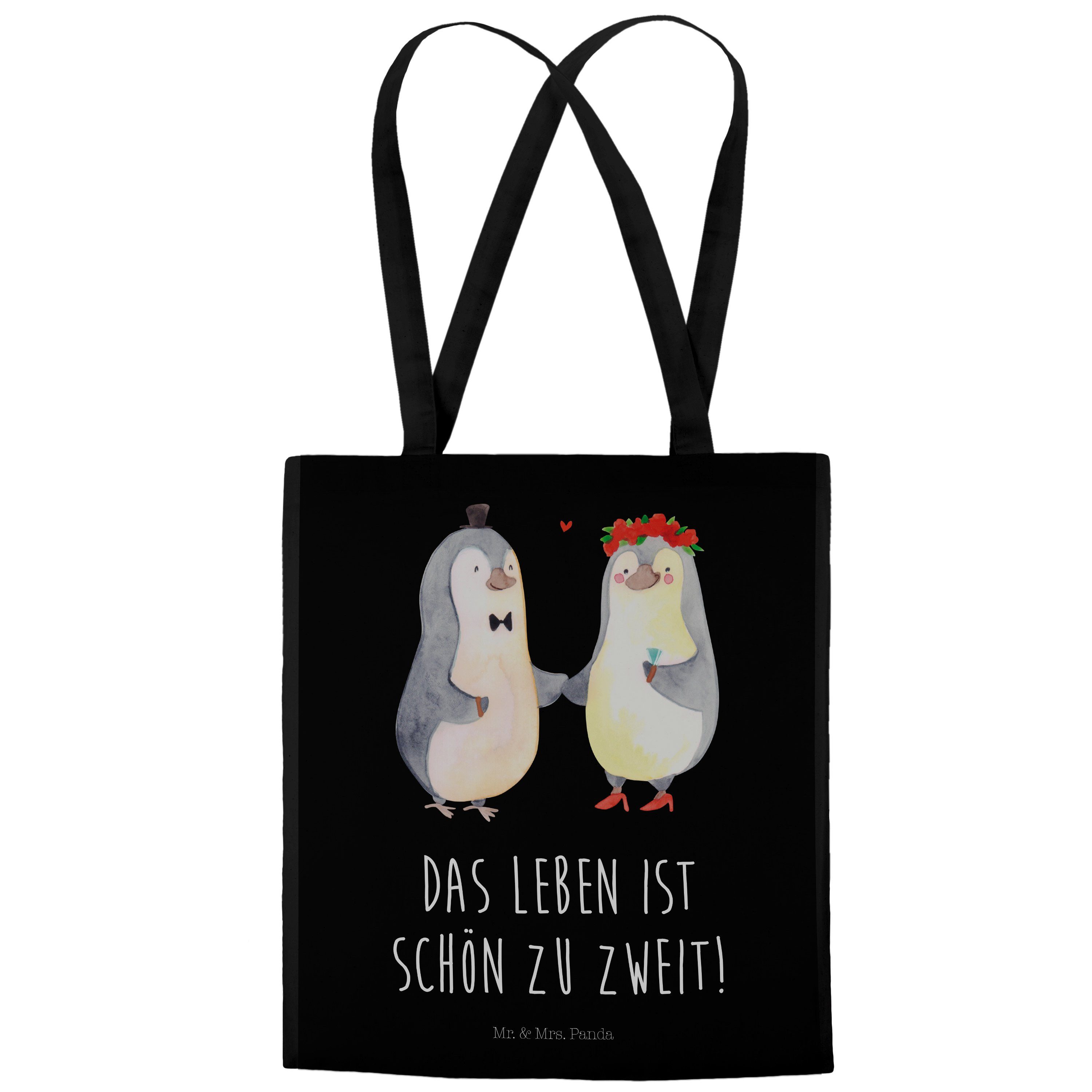 & - Geschenk, Mr. Heirat Mrs. Panda Hocheitstag, Tragetasche Pinguin - Einkaufstasche, Schwarz Ver (1-tlg)