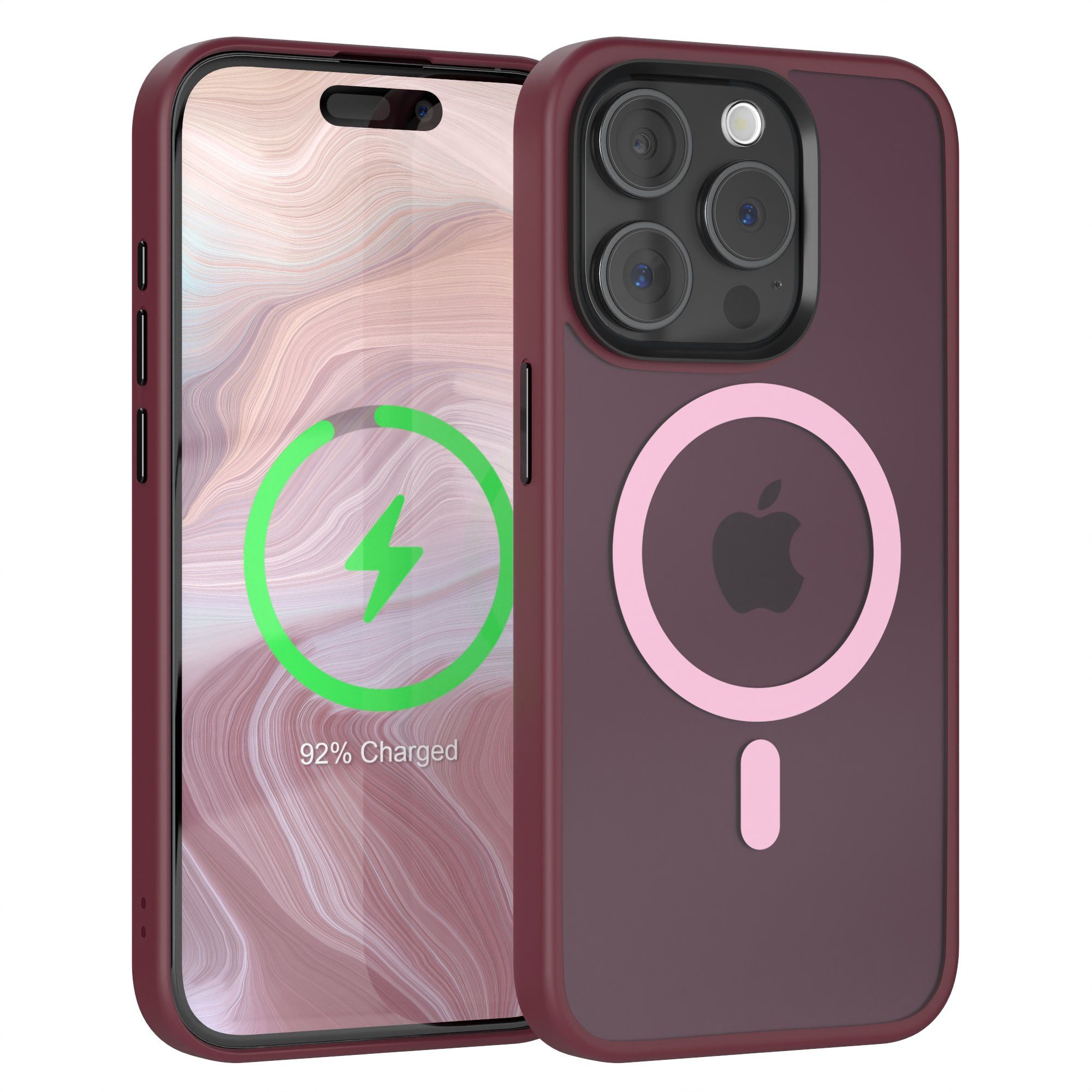 EAZY CASE Handyhülle Outdoor Case MagSafe Matt für Apple iPhone 15 Pro 6,1 Zoll, Handyhülle stoßfest Smart Case anti-kratz Outdoorcase Beere Bordeaux