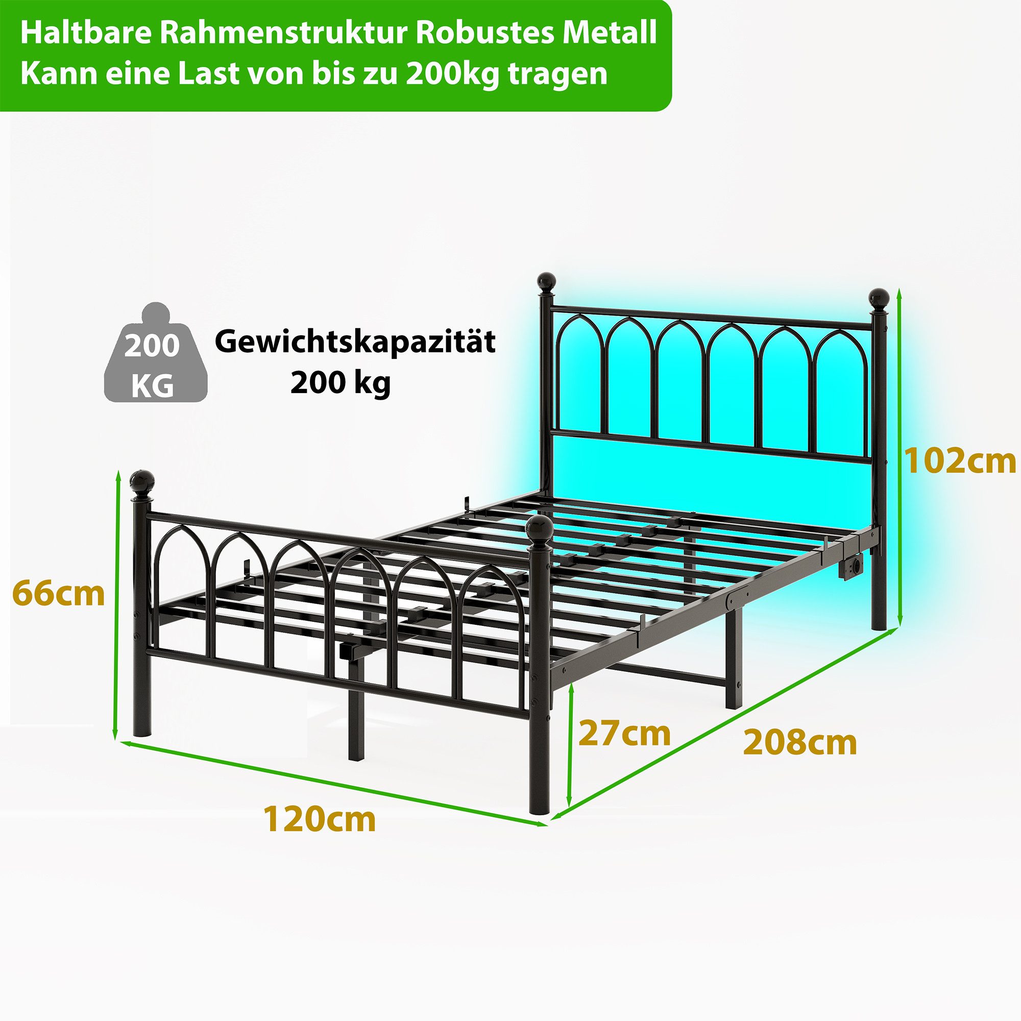 HOMERECOMMEND Metallbett Minimalistischer Bettrahmen mit komfortablem Kopft günstig online kaufen
