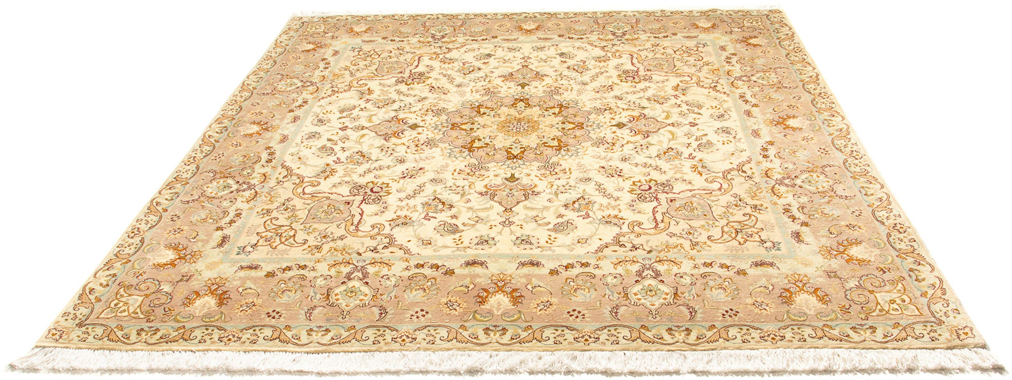 Orientteppich Perser - Täbriz - Royal quadratisch - 210 x 202 cm - beige, morgenland, quadratisch, Höhe: 7 mm, Wohnzimmer, Handgeknüpft, Einzelstück mit Zertifikat