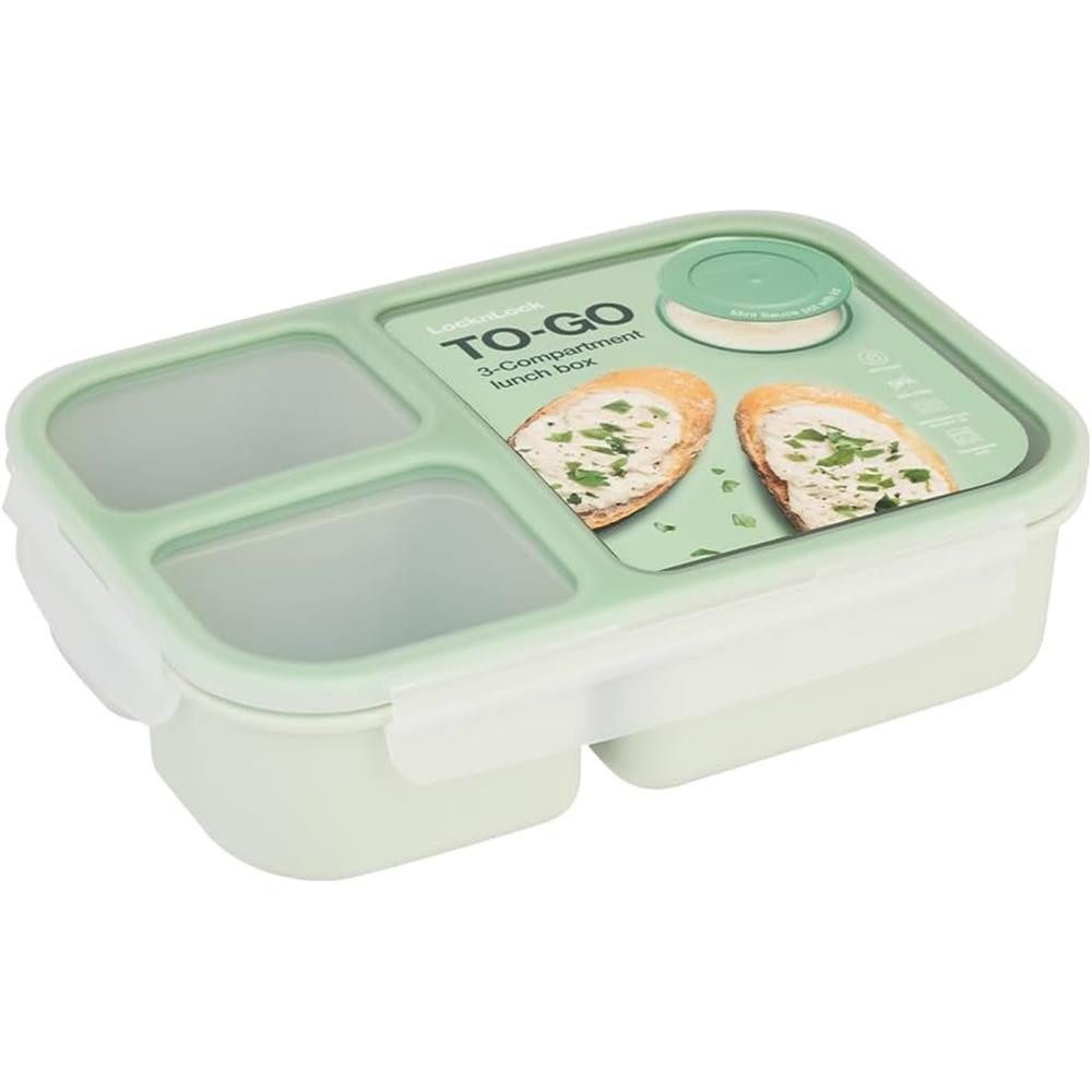 LocknLock Lunchbox 3-Fächer-Brotdose 1,5 l + Soßenbehälter, Polypropylen (PP), 3 Fächer, Saucenbehälter, auslaufsicher, BPA-frei, gefriergeeignet
