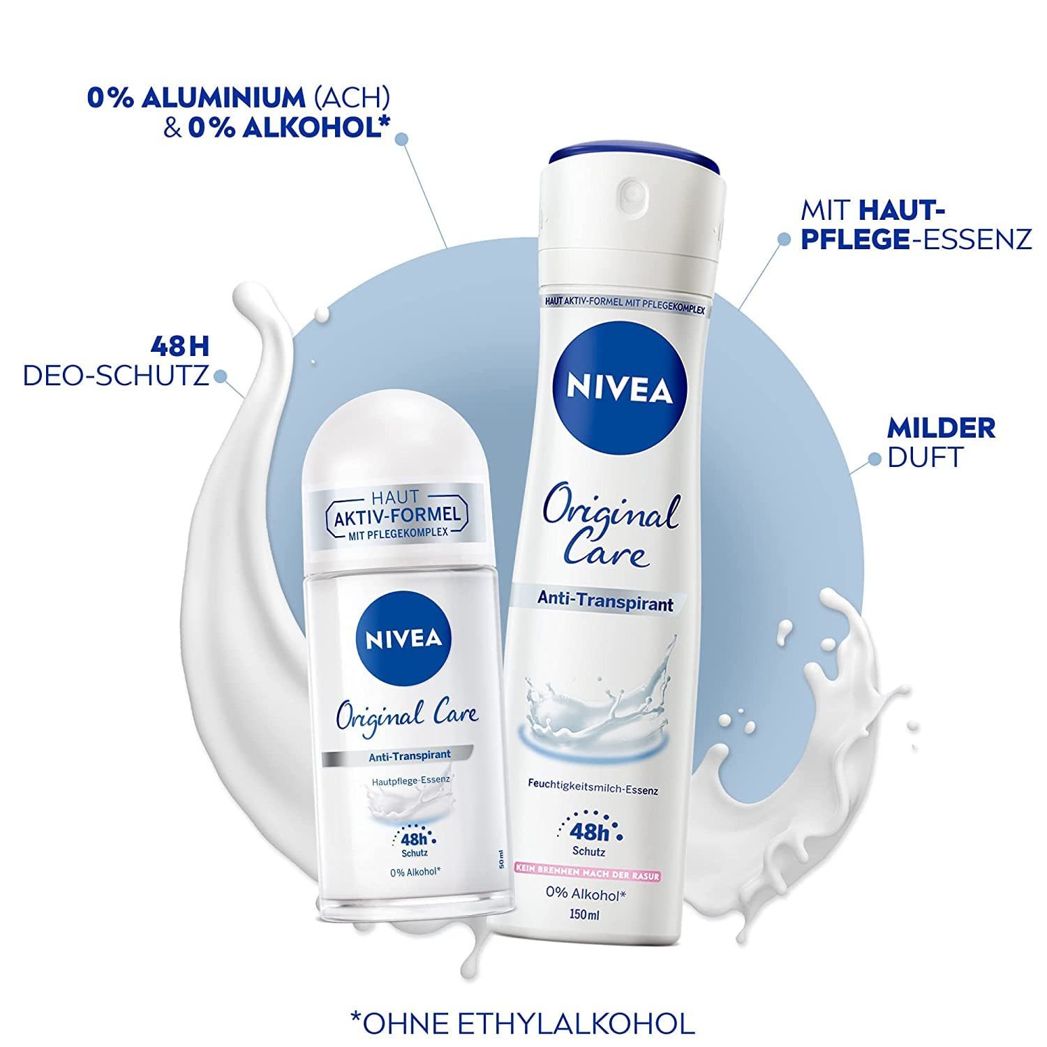 Nivea Deo-Spray Original Care Deo Spray (150 ml), Anti-Transpirant - 48h, 3-tlg.