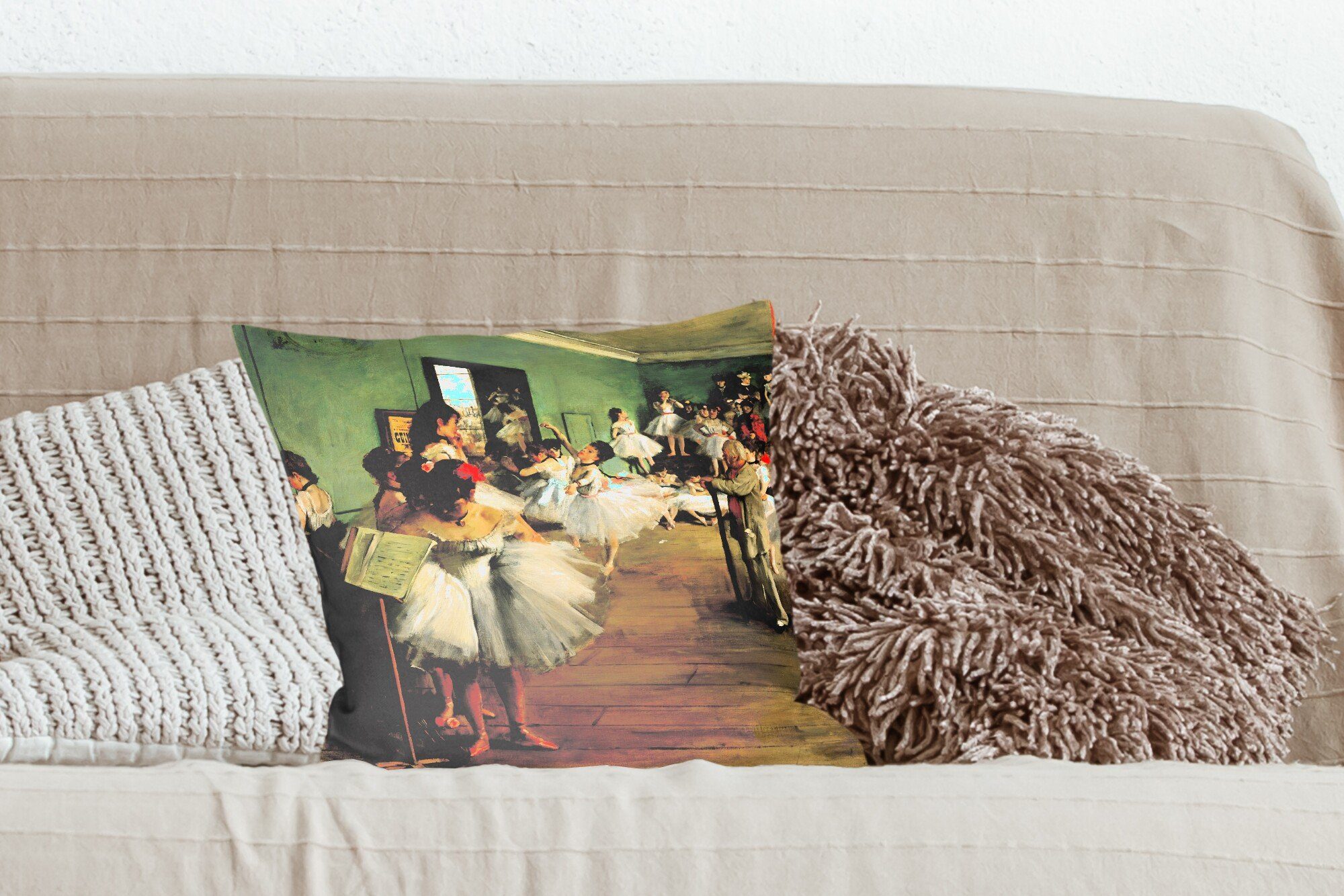 für Sofakissen - von Dekokissen Füllung Degas, Die MuchoWow Gemälde Zierkissen Ballettklasse Schlafzimmer, Deko, mit Wohzimmer, Edgar