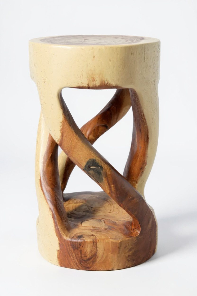 FaHome Beistelltisch Runder Holzhocker: Massiver Suarholz Beistelltisch, Massivholz Handgefertigt (50x28x28) – Bild 3 von 5