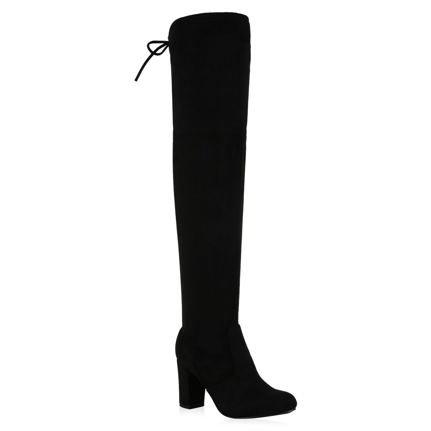 VAN HILL 836068 Overkneestiefel Damen Overknees Stiefel Blockabsatz Basic Langschaftstiefel