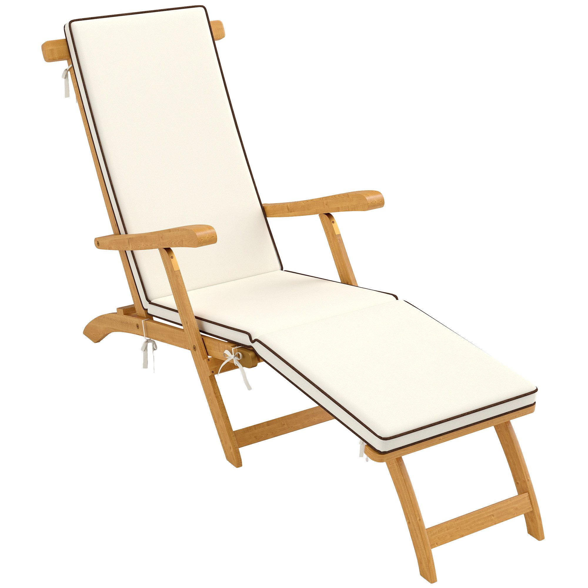 Outsunny Gartenliege mit Fußstütze, Matratze, Sonnenliege aus Holz, 1 St., klappbar Liegestuhl, bis 160 kg belastbar, für Garten Urlaub Outdoor Strand Pool, Teak