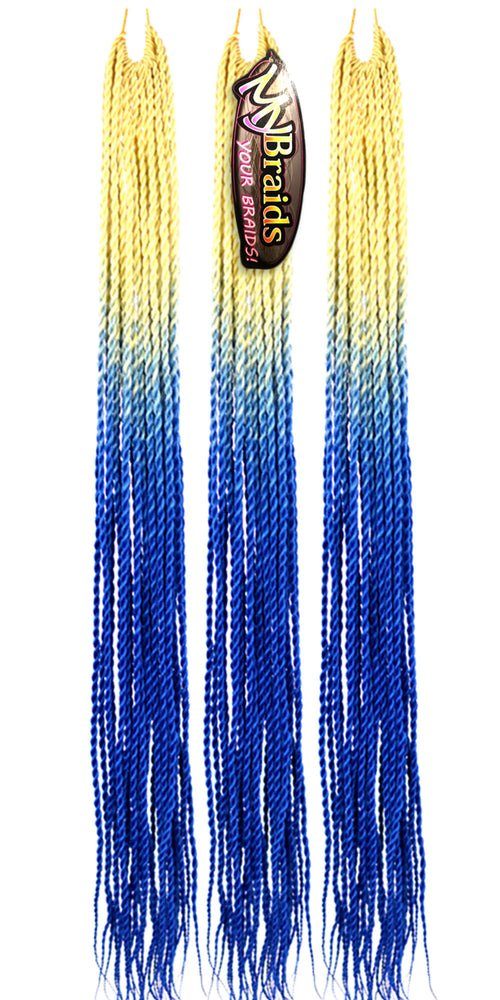 MyBraids YOUR BRAIDS! Kunsthaar-Extension Pack Ombre Braids Zöpfe Hellblond-Blau Senegalese Twist Crochet 3er 26-SY