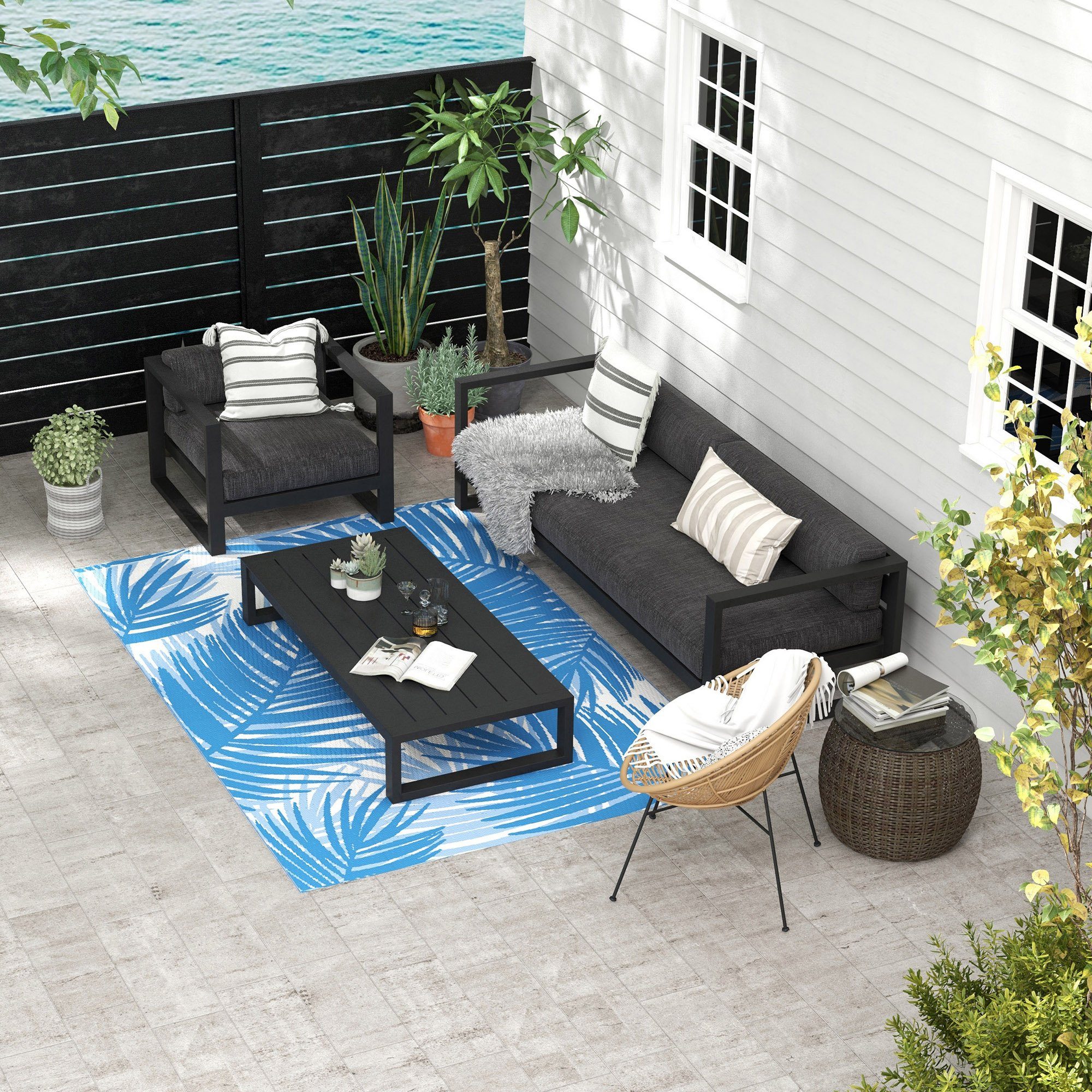 Outsunny Outdoorteppich Wendeteppich mit Tragetasche, Gartenteppich, günstig online kaufen