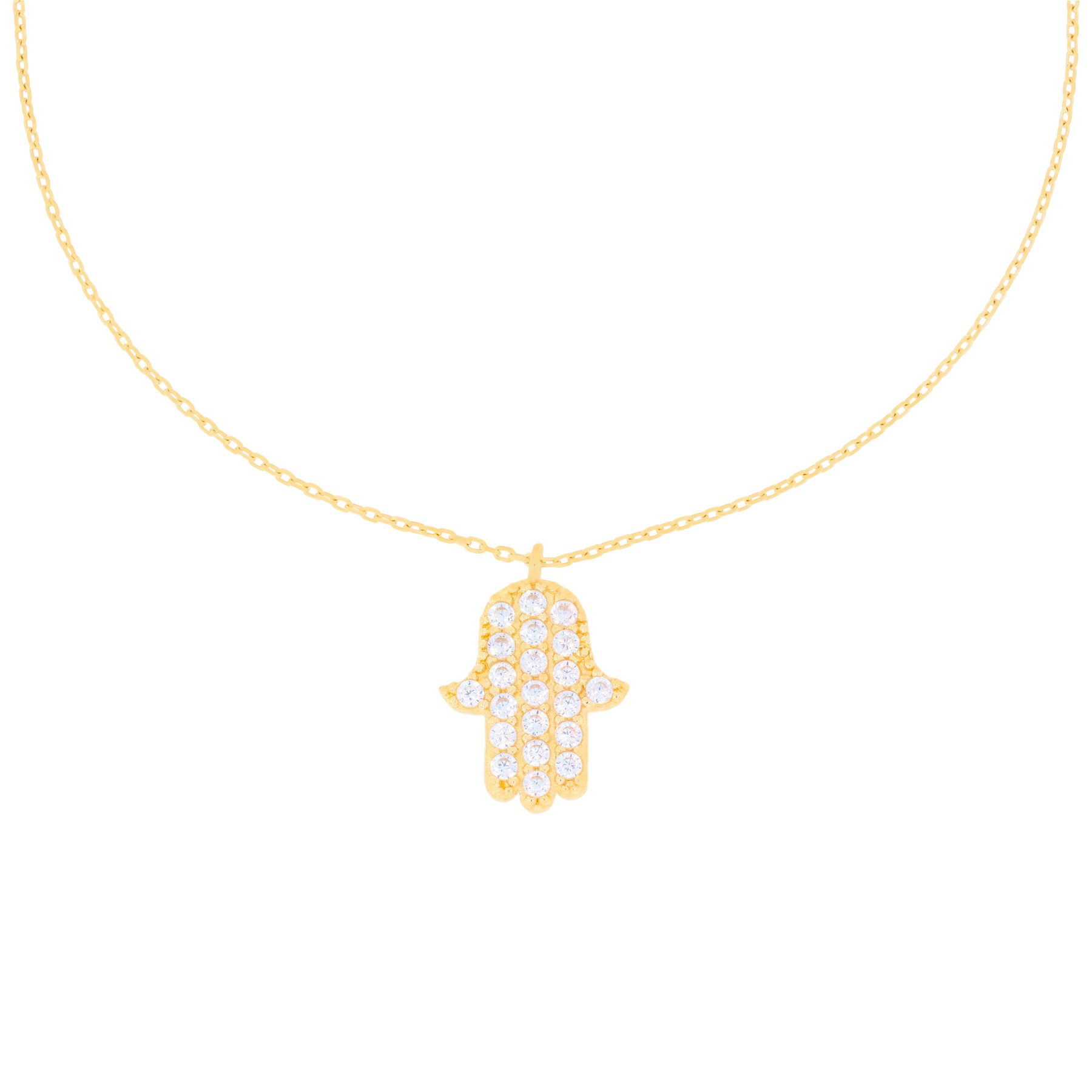 Stella-Jewellery Collier 585er Gelbgold Collierkette mit Fatimas Hand Zirk., Collierkette mit Zirkonia