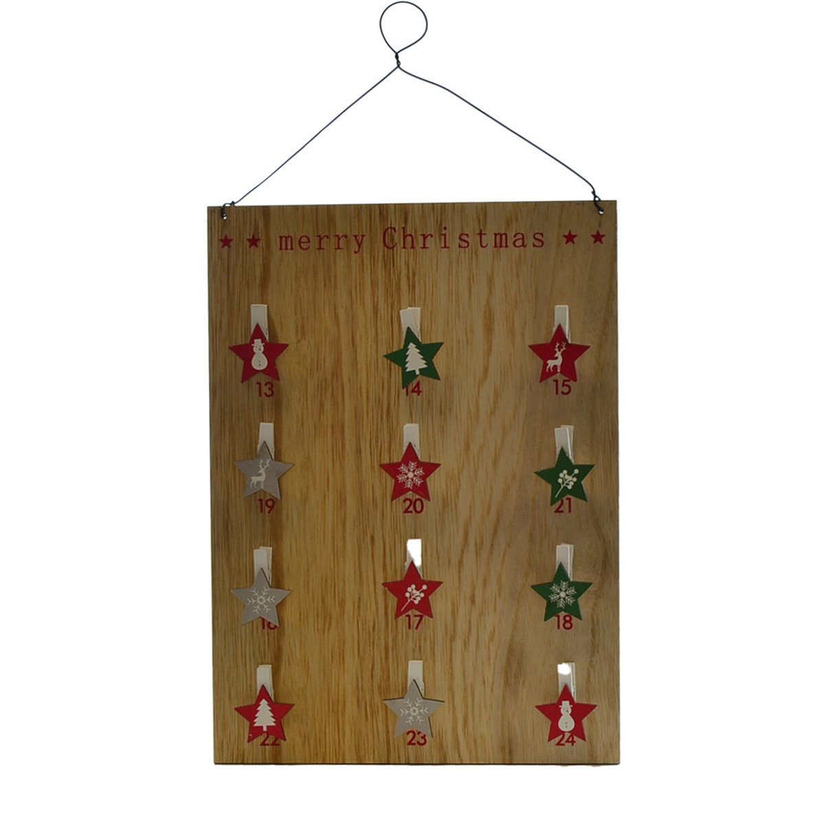 Deko Holz Dekoklammer Weihnachtskalender mit Beidseitig Sternchen, Seitig Adventskalender 2 Dragimex
