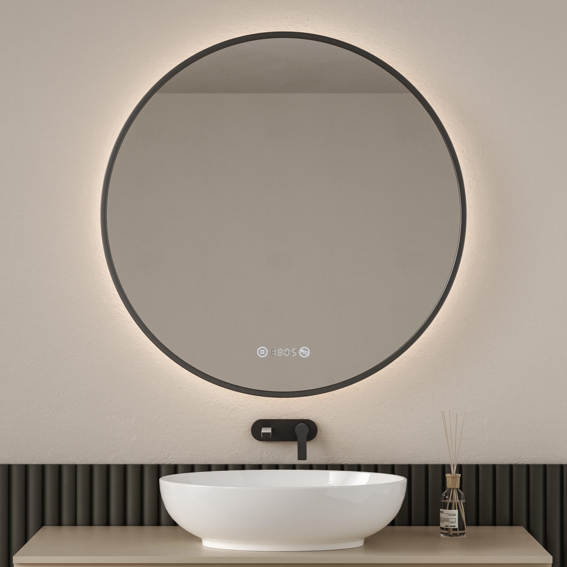 EMKE Badspiegel LED-Badezimmerspiegel Rund mit Uhr, Anti-Beschlag, Neutrale günstig online kaufen