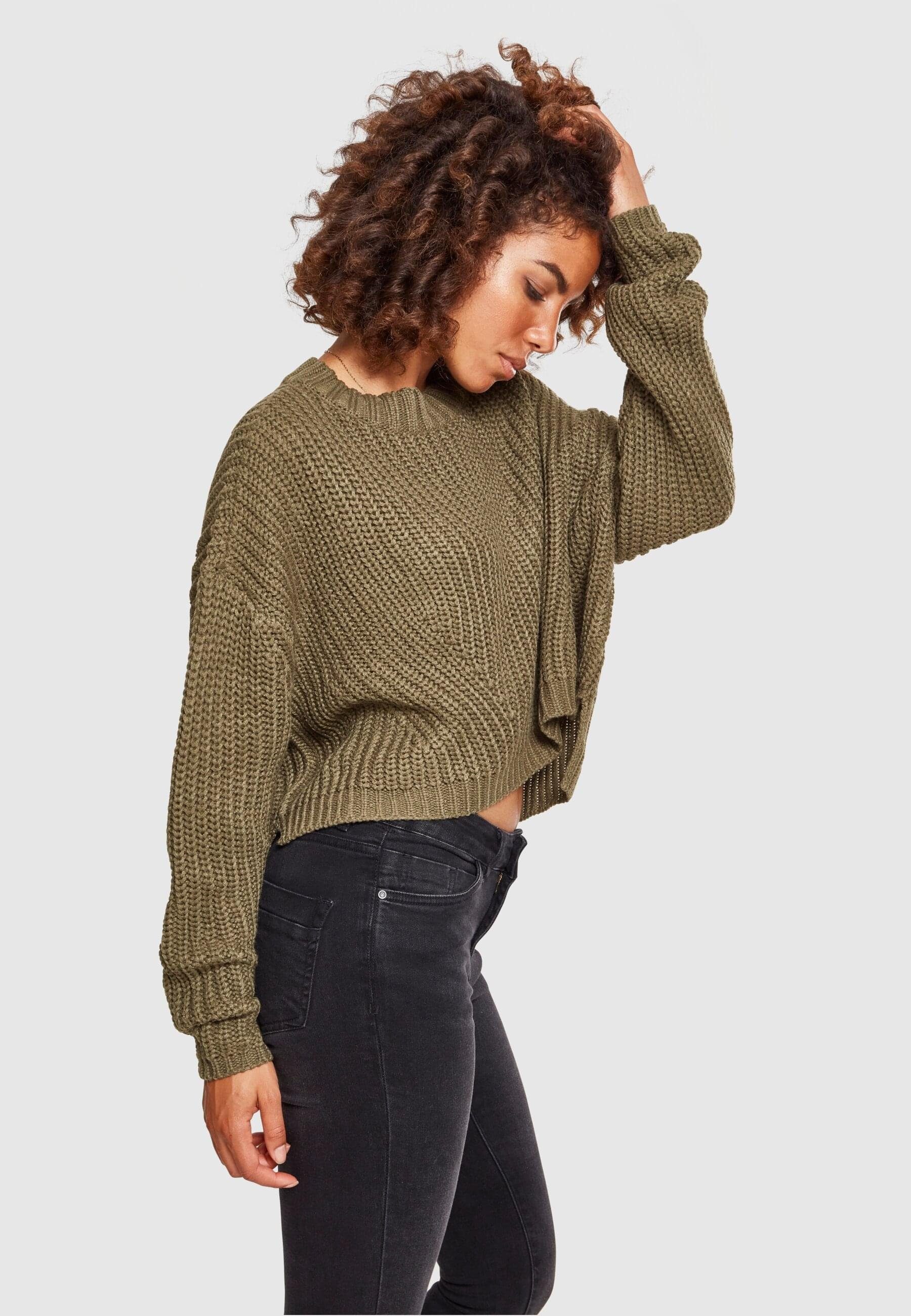 URBAN CLASSICS Ladies Damen Oversize Wide olive (1-tlg) Sweater Kapuzenpullover