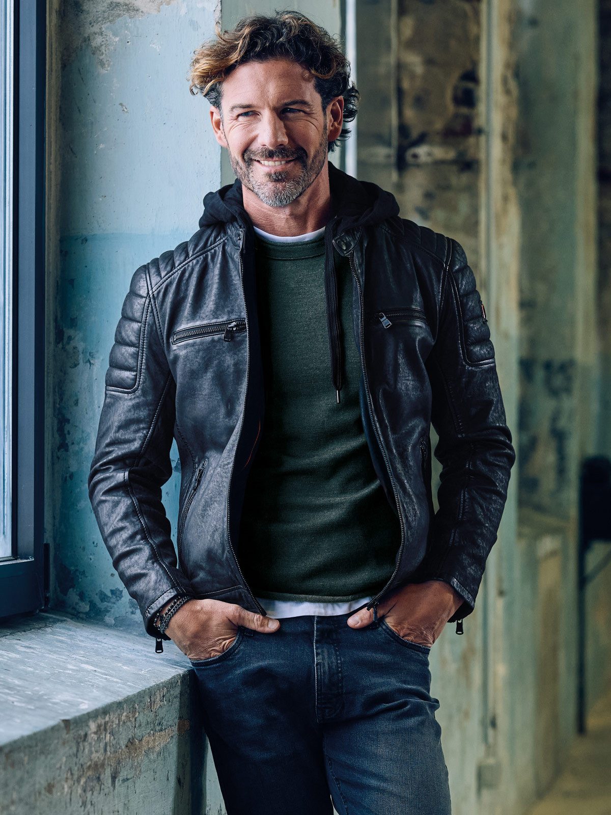 emilio adani Lederjacke emilio adani Herren Lederjacke, Schwarz