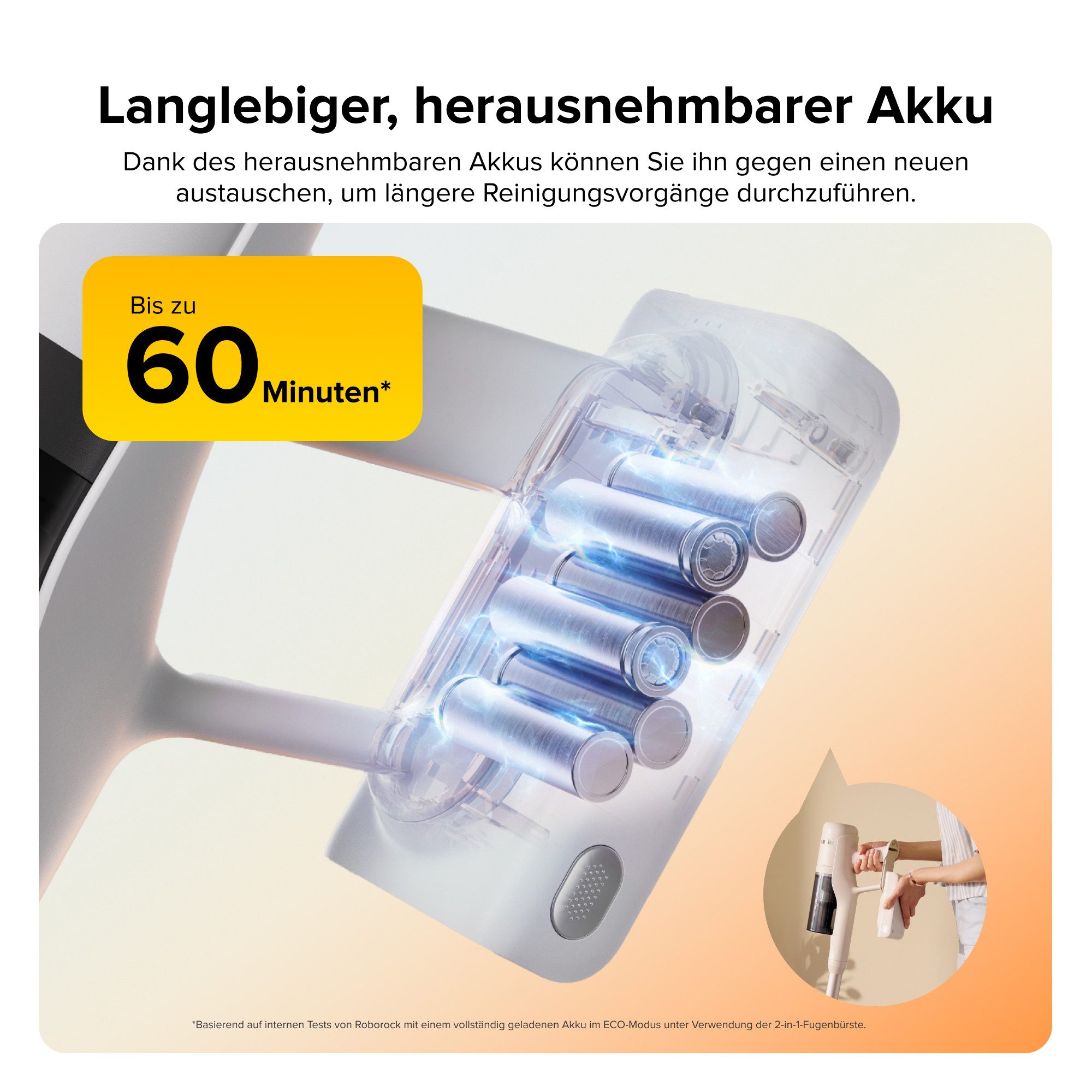 Roborock Akku-Handstaubsauger H60 Reihe Handstaubsauger, Akku-Staubsauger, Anti-Tangle Bürste, 500 W, 80 Min Laufzeit, 90° flexibles Saugrohr, LED, Anti-Tangle-Bürste für Teppiche