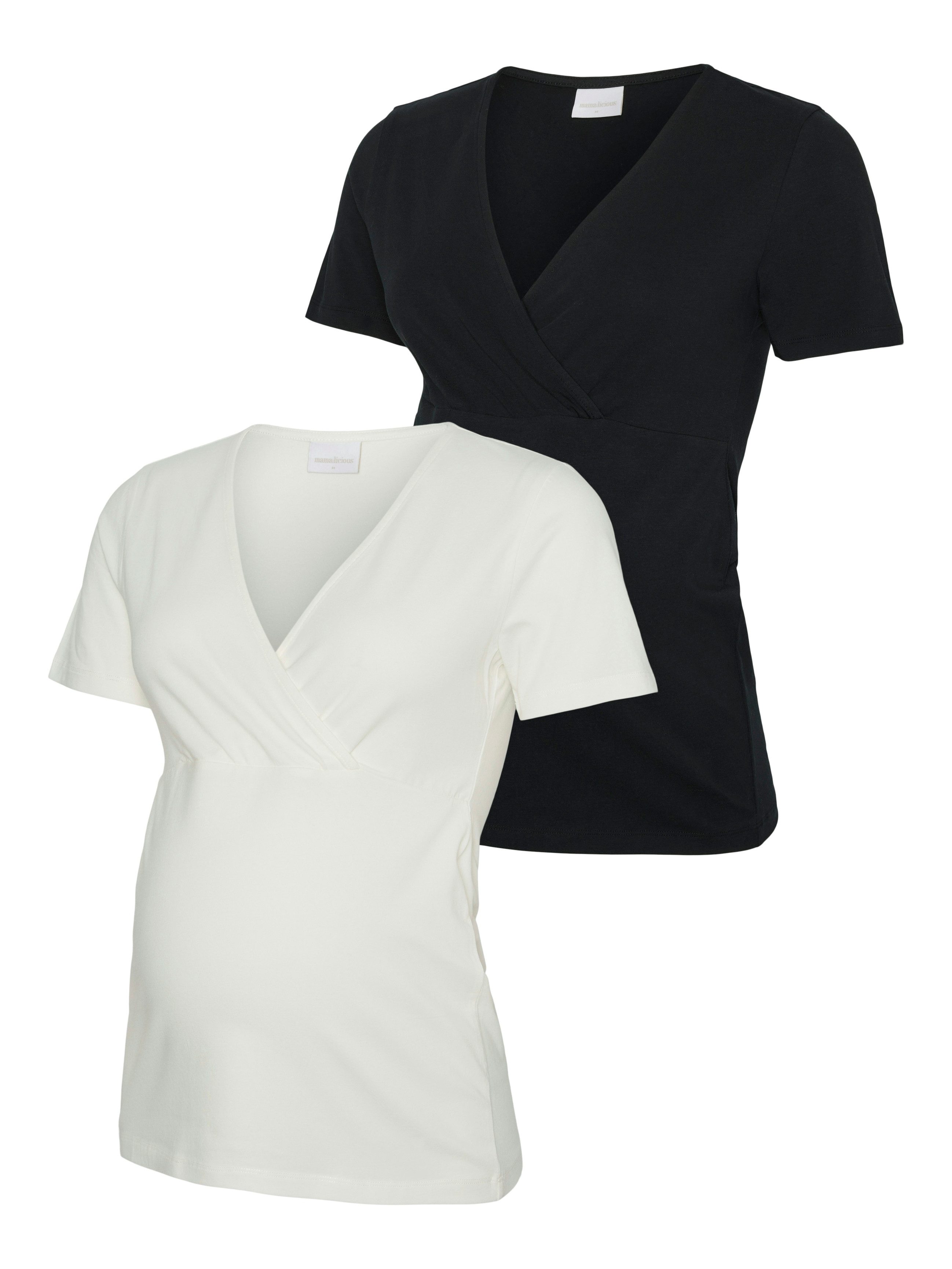 Mamalicious Umstandsshirt MLKERRIE TESS SS JRS TOP 2F 2-P NOOS (Packung, 2-tlg) Baumwollmischung, sehr figurbetont