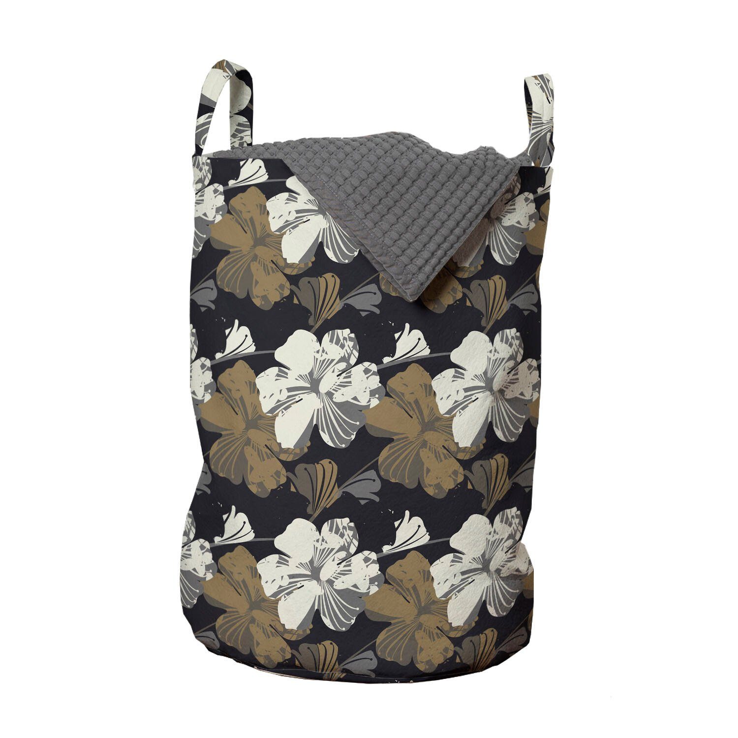 Abakuhaus Wäschesäckchen Wäschekorb mit Griffen Kordelzugverschluss für Waschsalons, Blumen Weiß und Kakao-Blüten